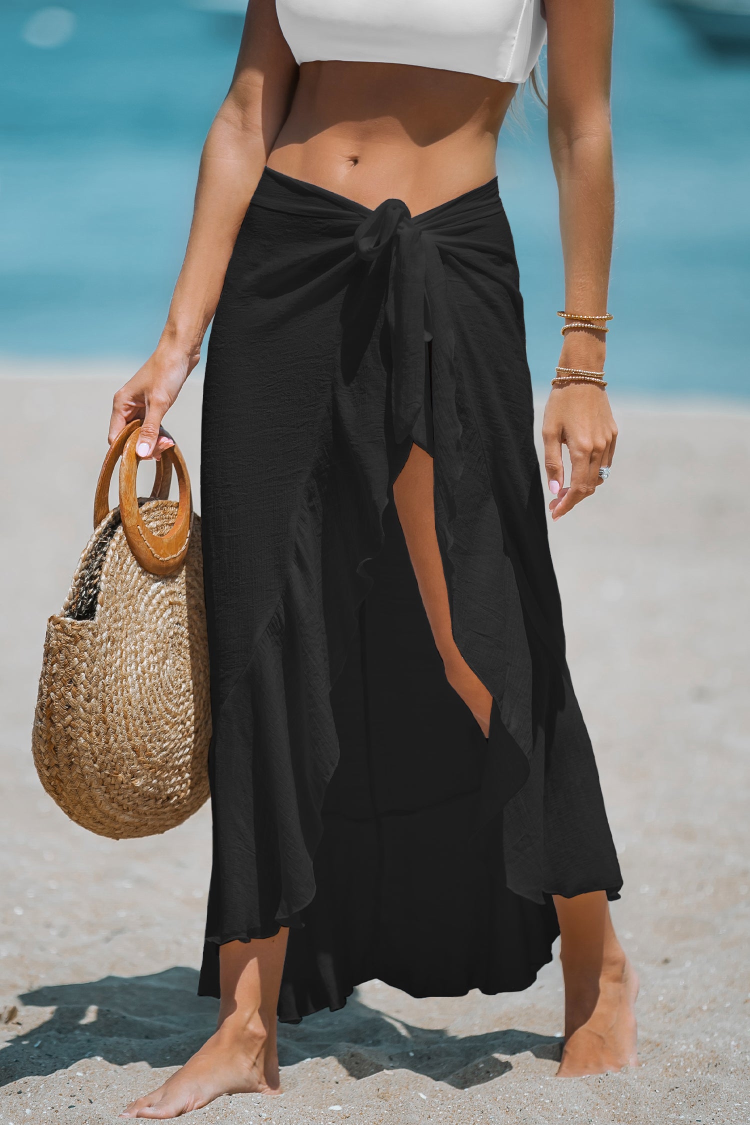 Schwarzer Midi-Sarong mit seitlicher Bindung