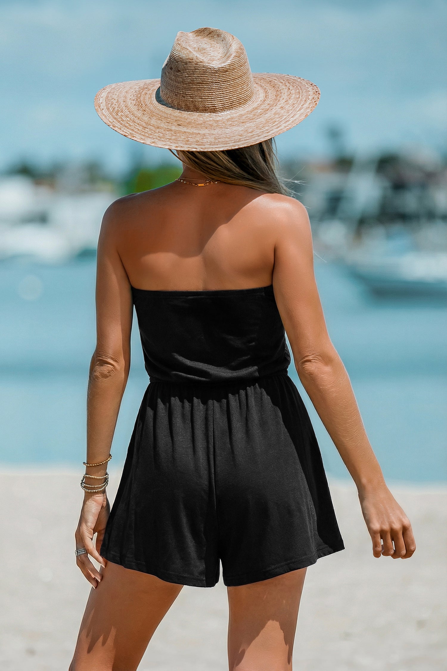 Schwarzer Ärmelloser Wide-Leg Bandeau-Romper