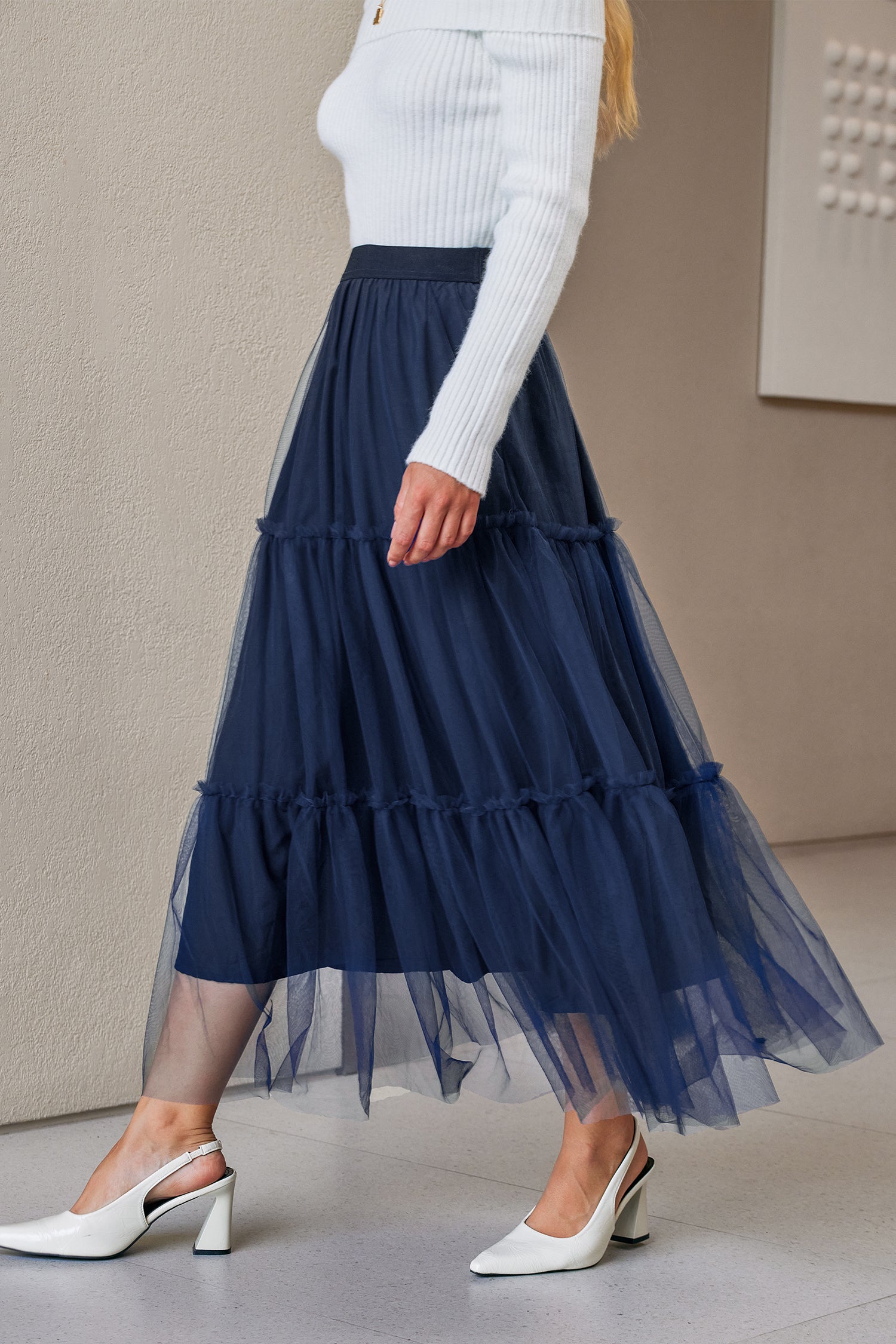 Blauer Elastischer Bund Maxirock