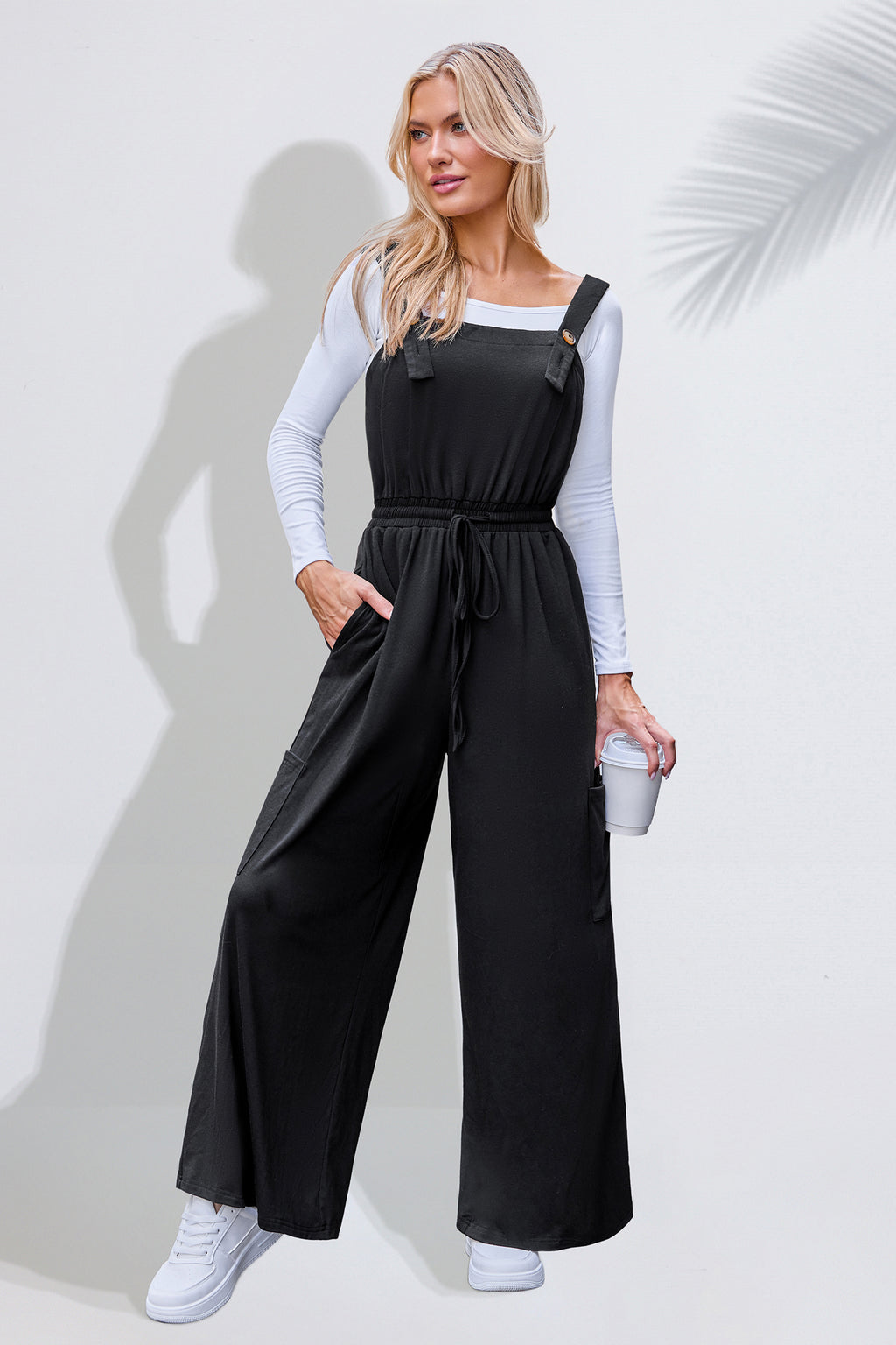 Schwarzer Ärmelloser Gerader Ausschnitt Jumpsuit