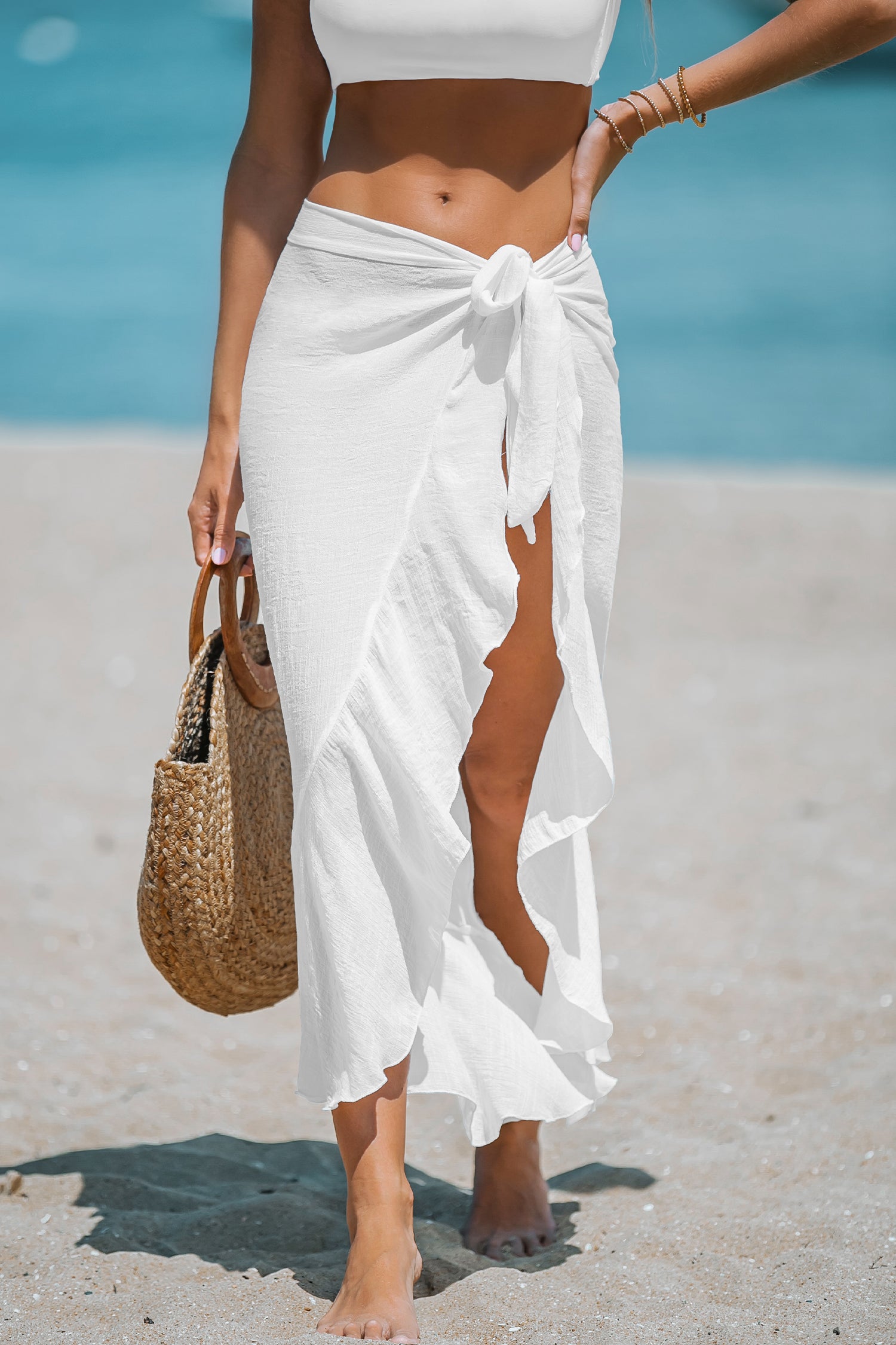 Transparenter Maxi-Sarong mit Rüschen