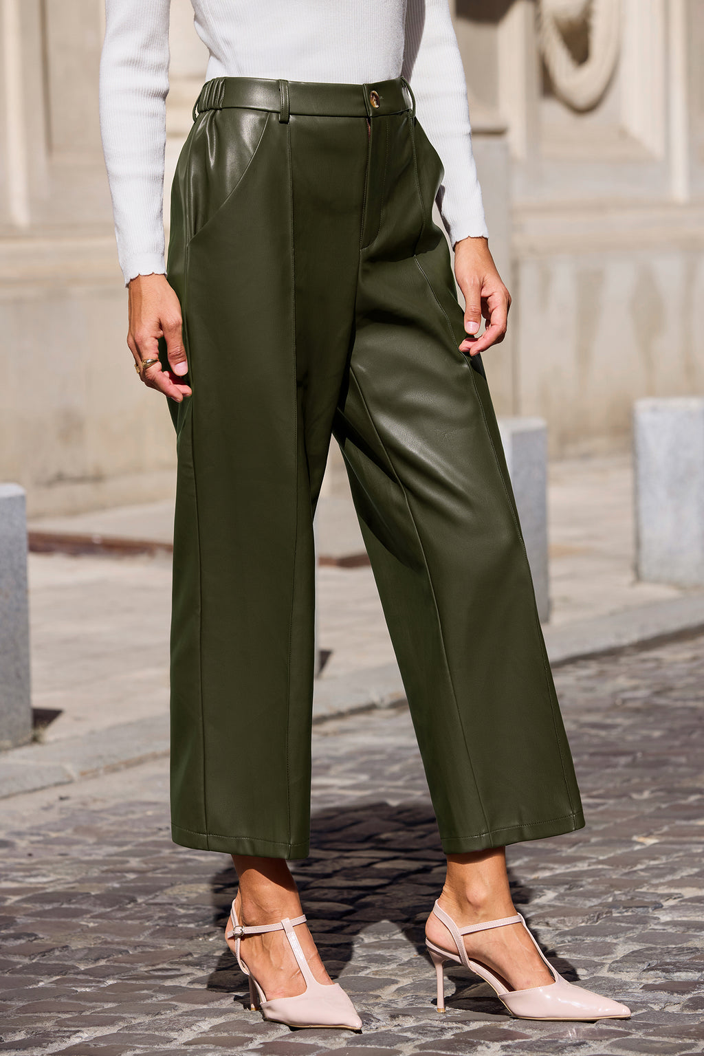 Grüne Gerade Lederimitat-Hose