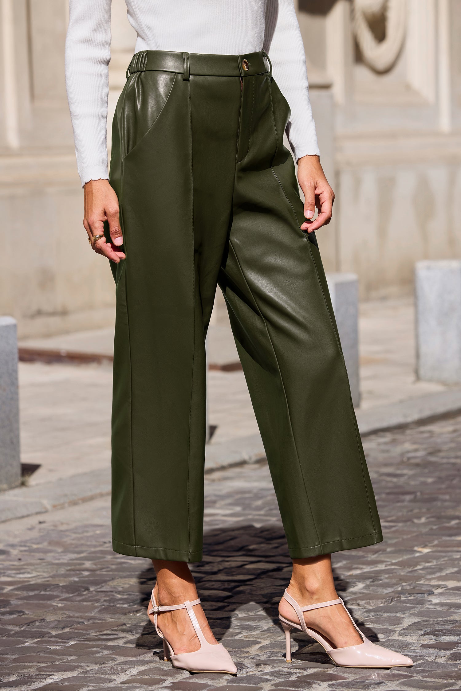 Grüne Gerade Lederimitat-Hose