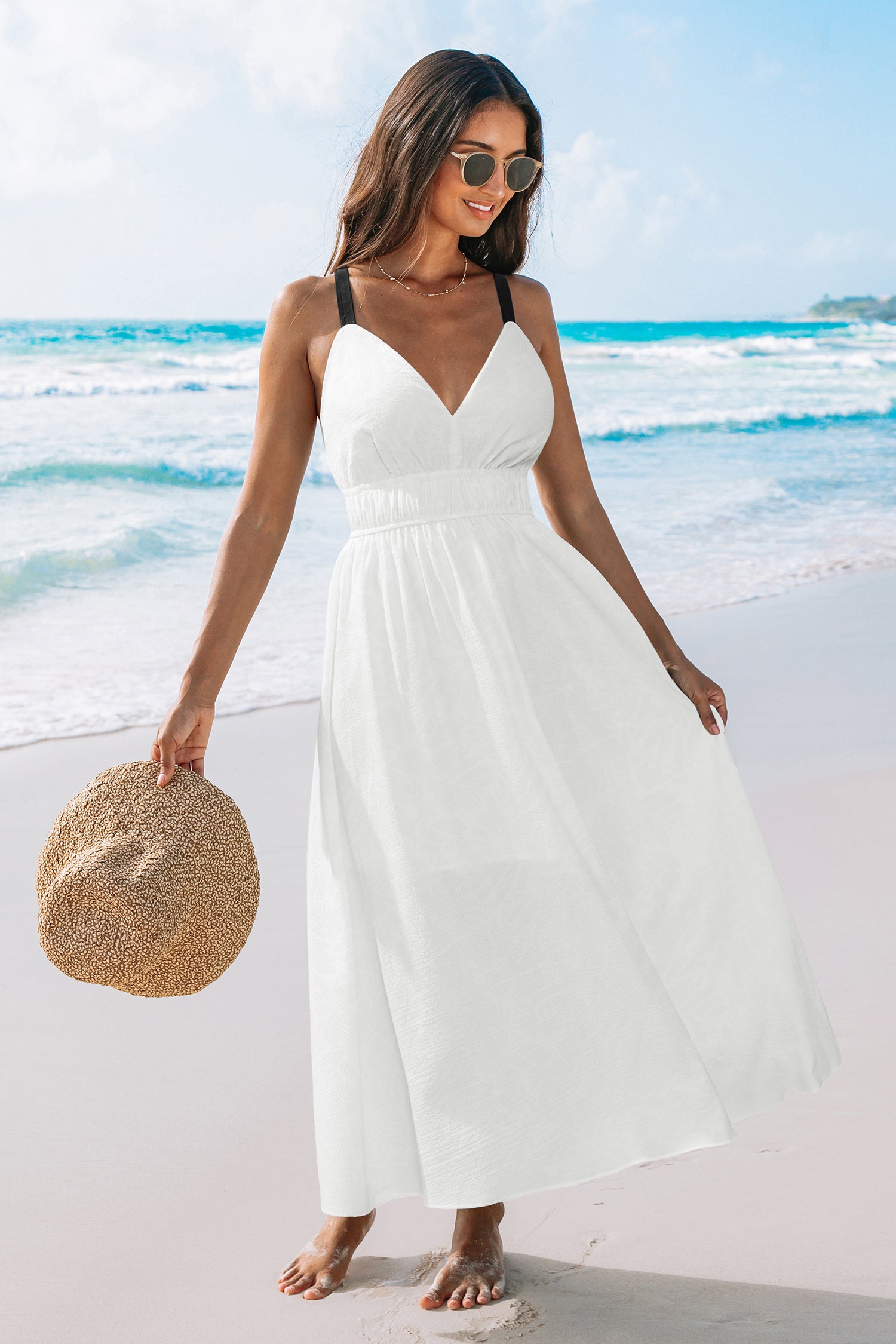 Weißes Ärmelloses Maxikleid