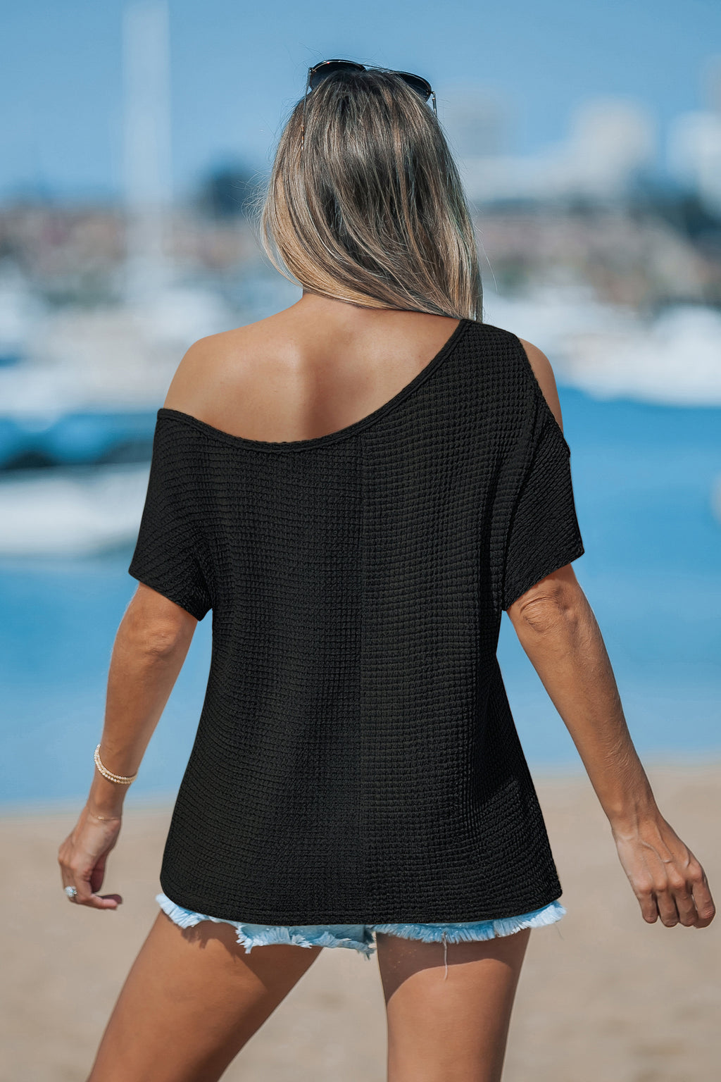 Schwarzes Asymmetrisches Strick-Top mit O-Ring