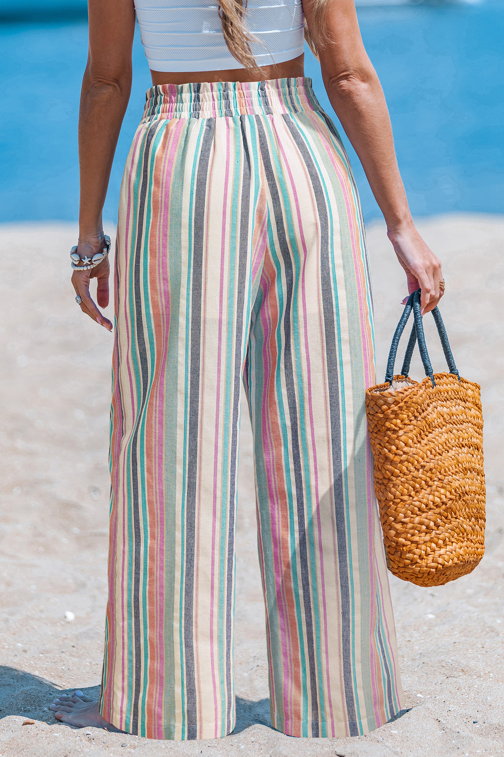 Bunte Gestreifte Elastischer Bund Stoffhose