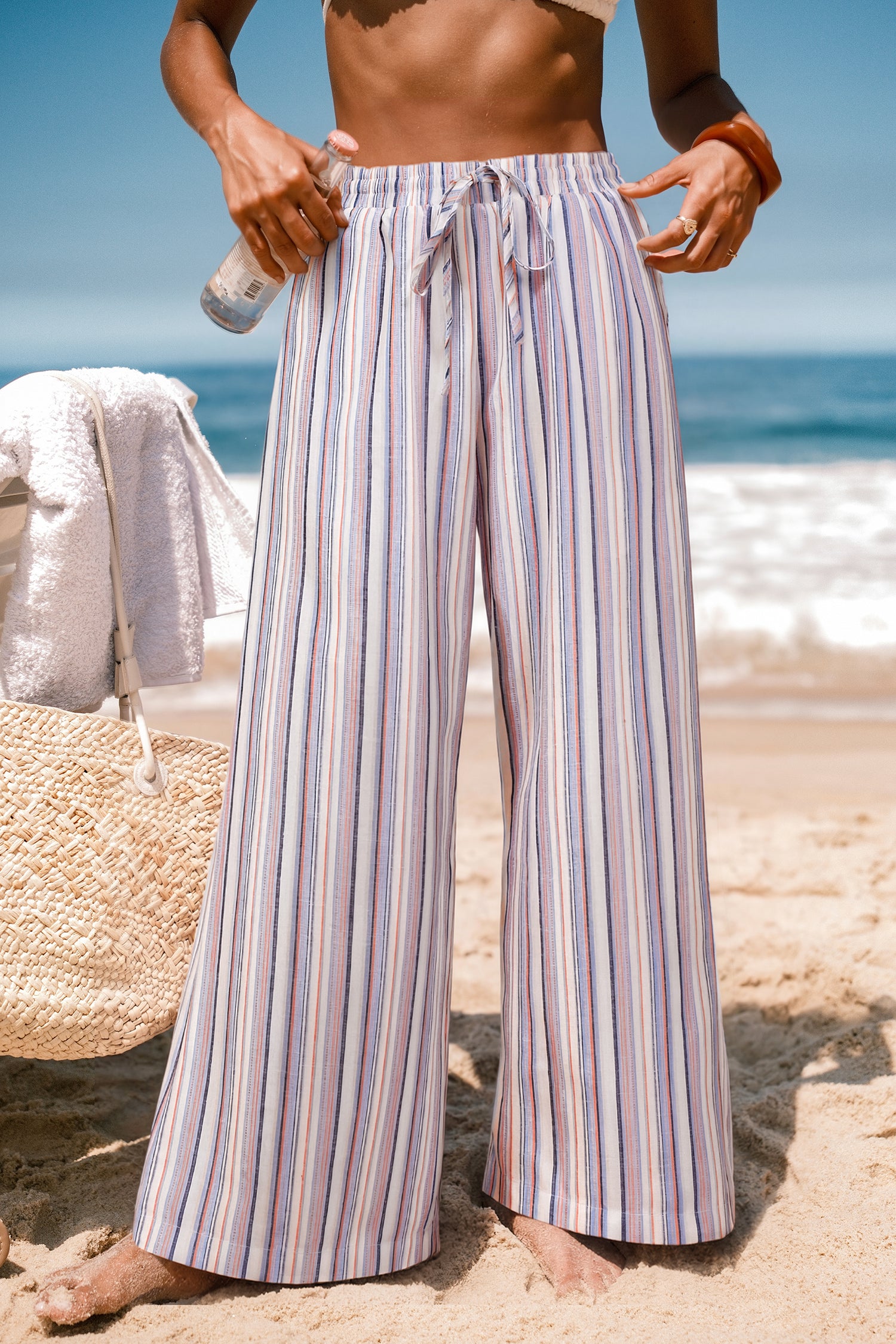 Gestreiftes Wide-Leg-Hose mit Gummizug-Bund