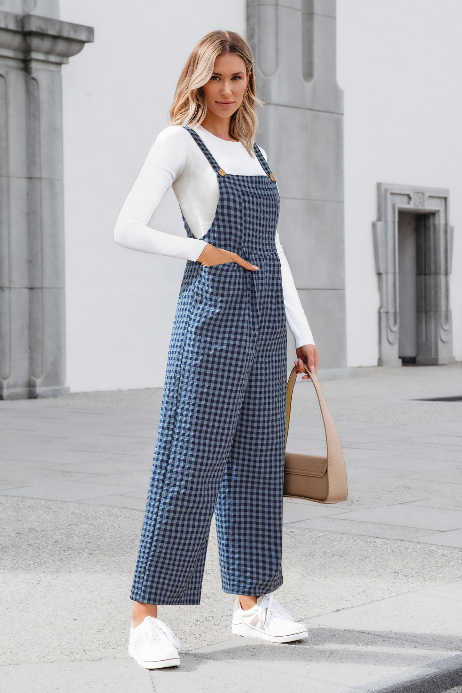 Karierter Ärmelloser Quadratischer Ausschnitt Jumpsuit