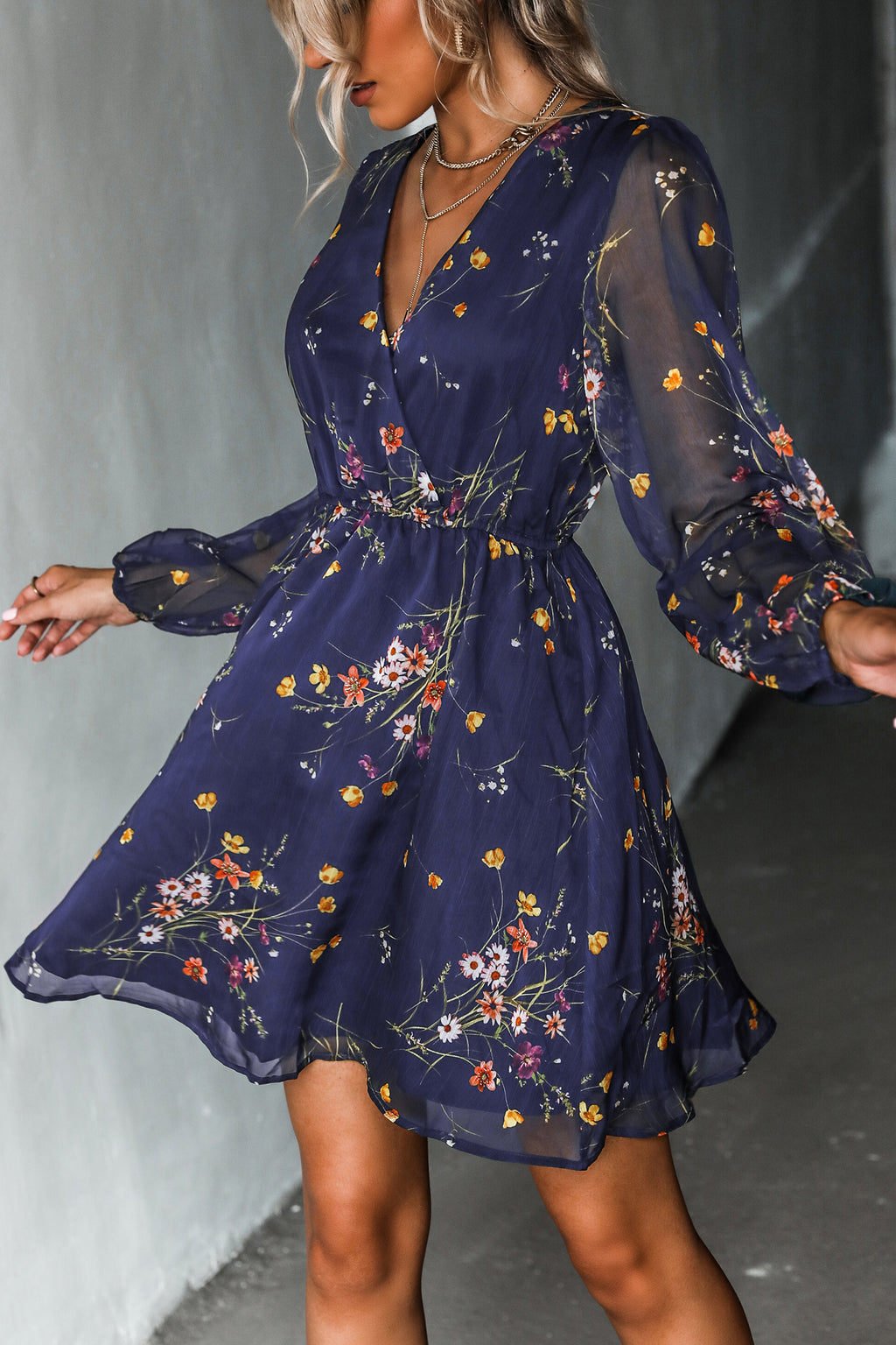 Blumendruck Chiffon Mini-Kleid in A-Form
