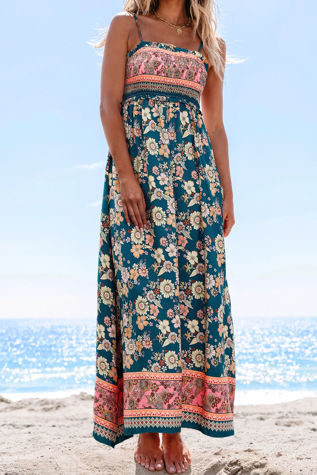 Florales Gesmoktes Maxikleid