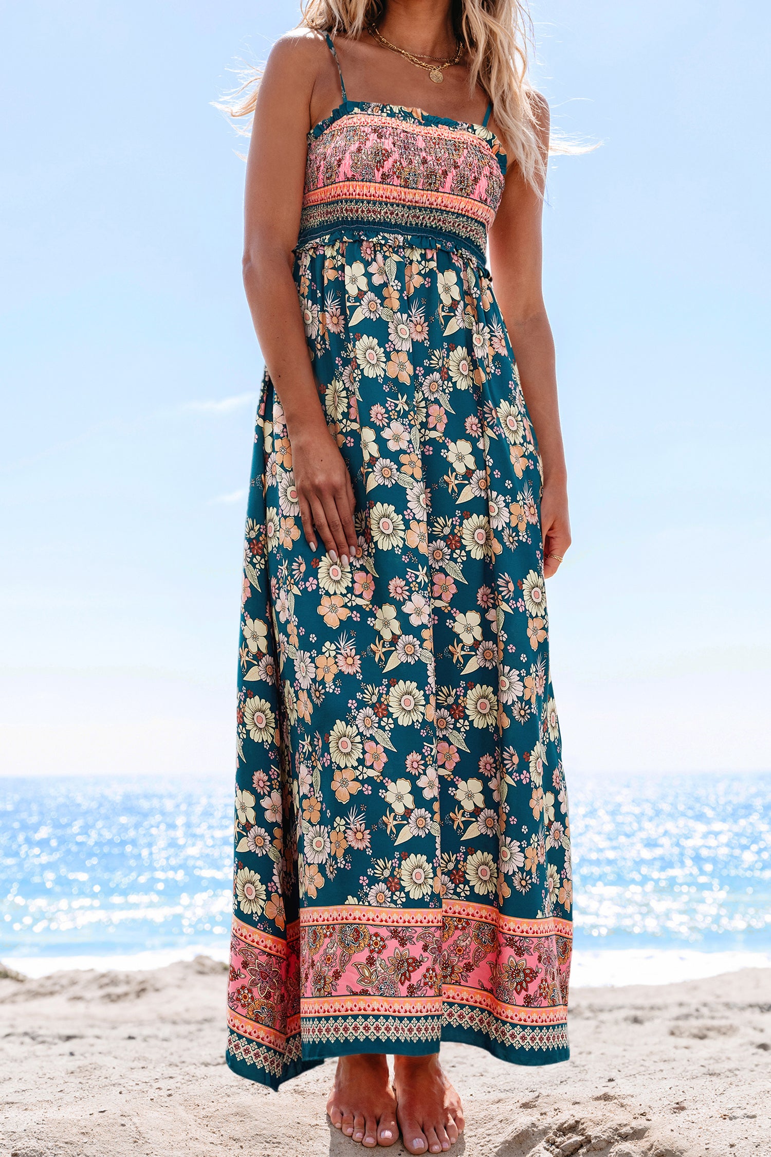 Florales Gesmoktes Maxikleid