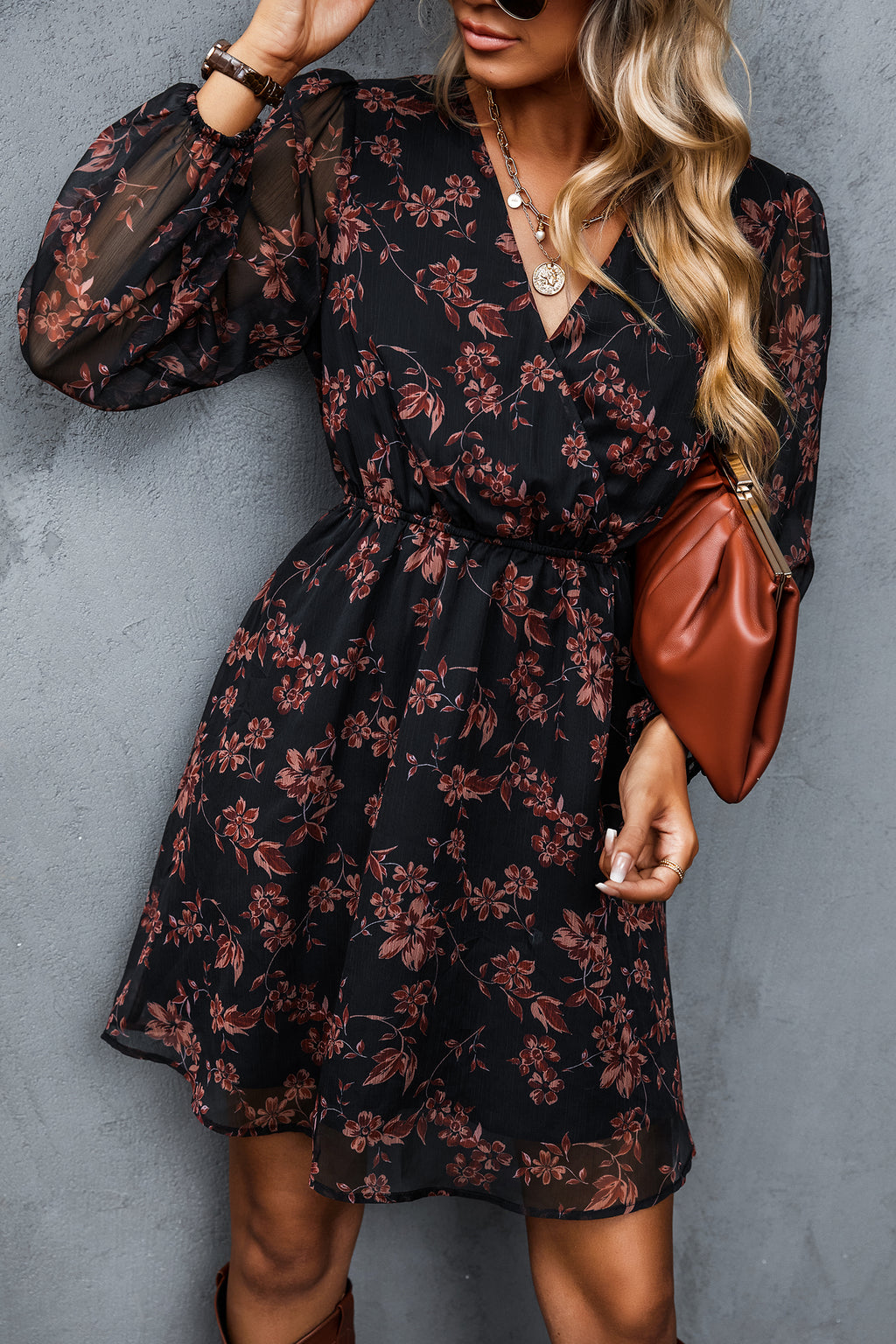 Chiffon Kleid in A-Form mit Blumenmuster