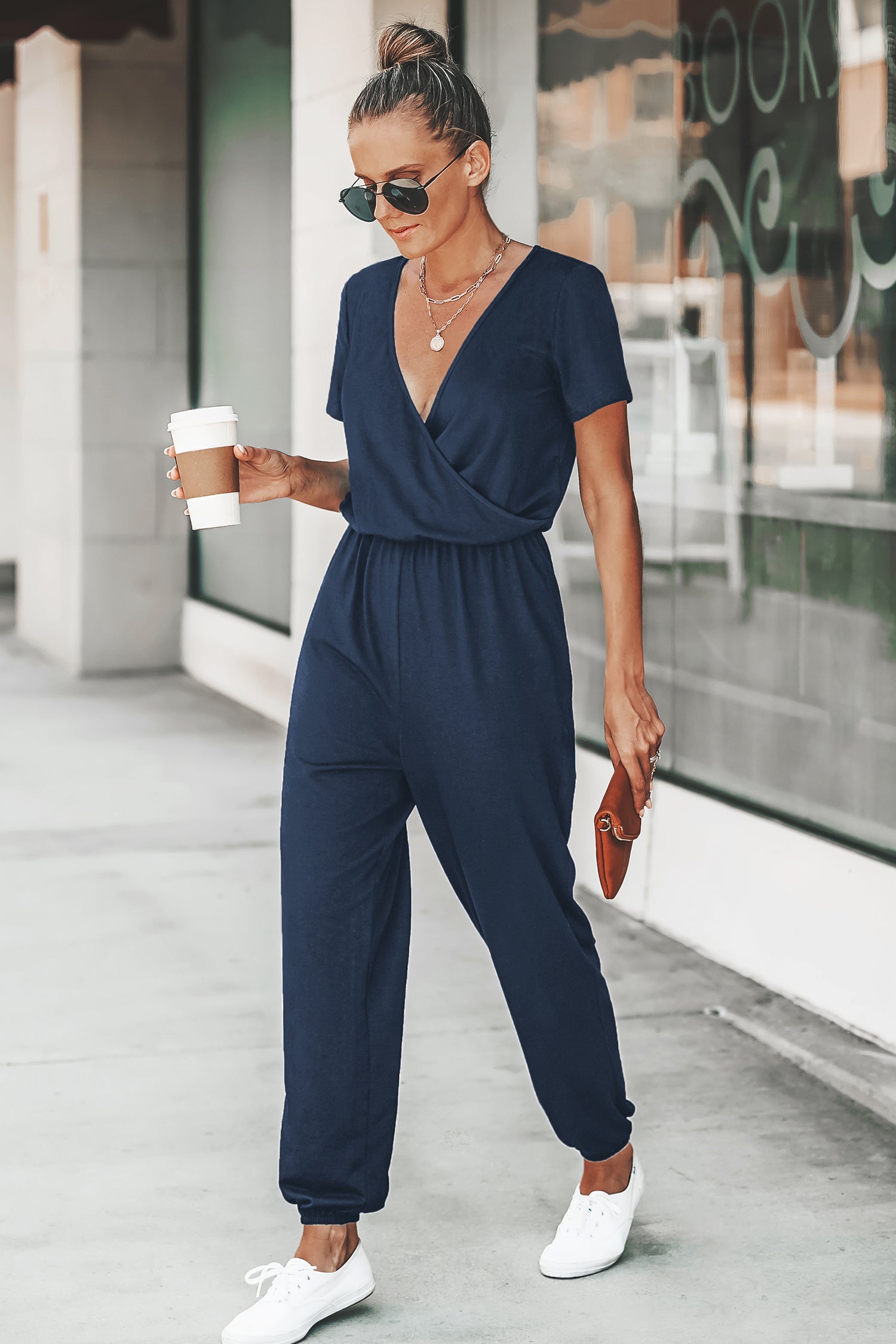 Gestrickter Surplice-Jogger-Jumpsuit