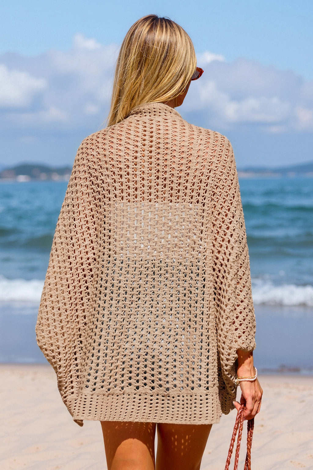 Khakifarbener Strick-Strandkimono