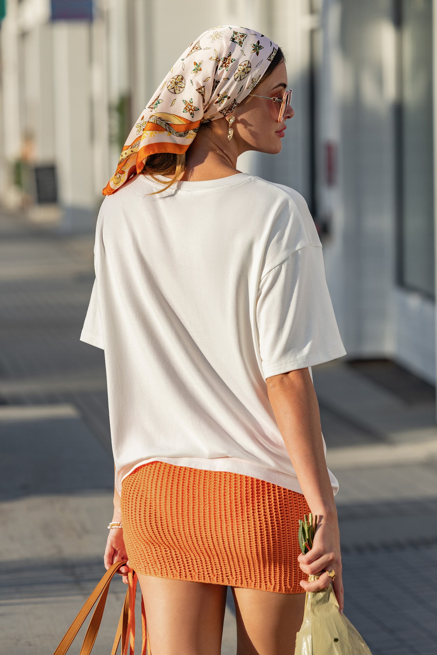 Weißes Lockeres Kurzarm T-Shirt mit Grafikprint