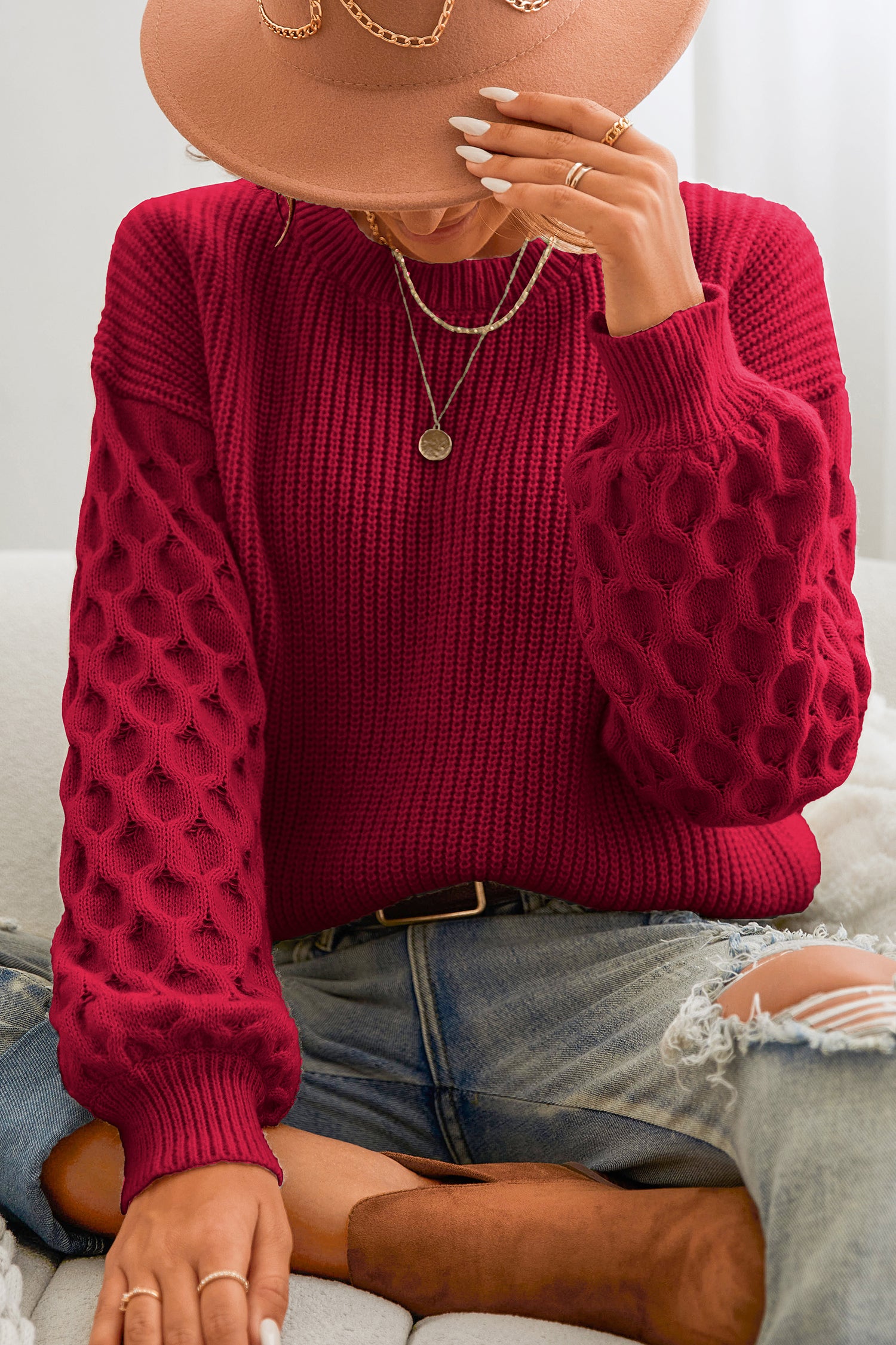 Roter Lockerer Rundhals Pullover