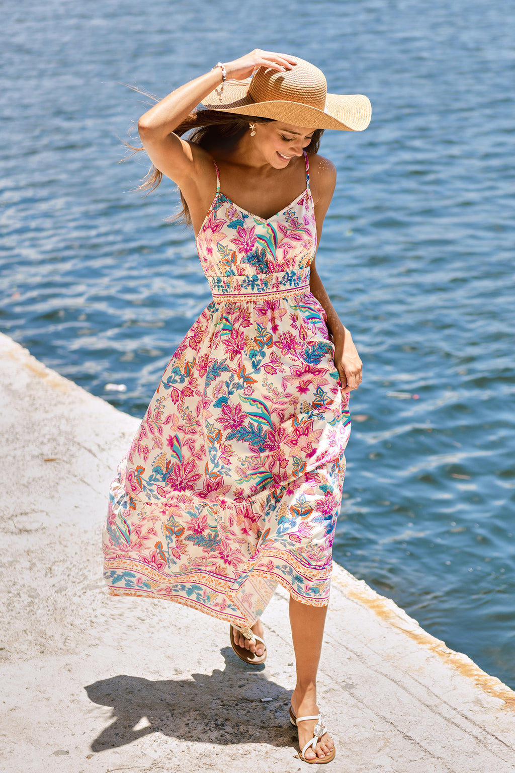Rosa Paisley Ärmelloses Maxi-Strandkleid