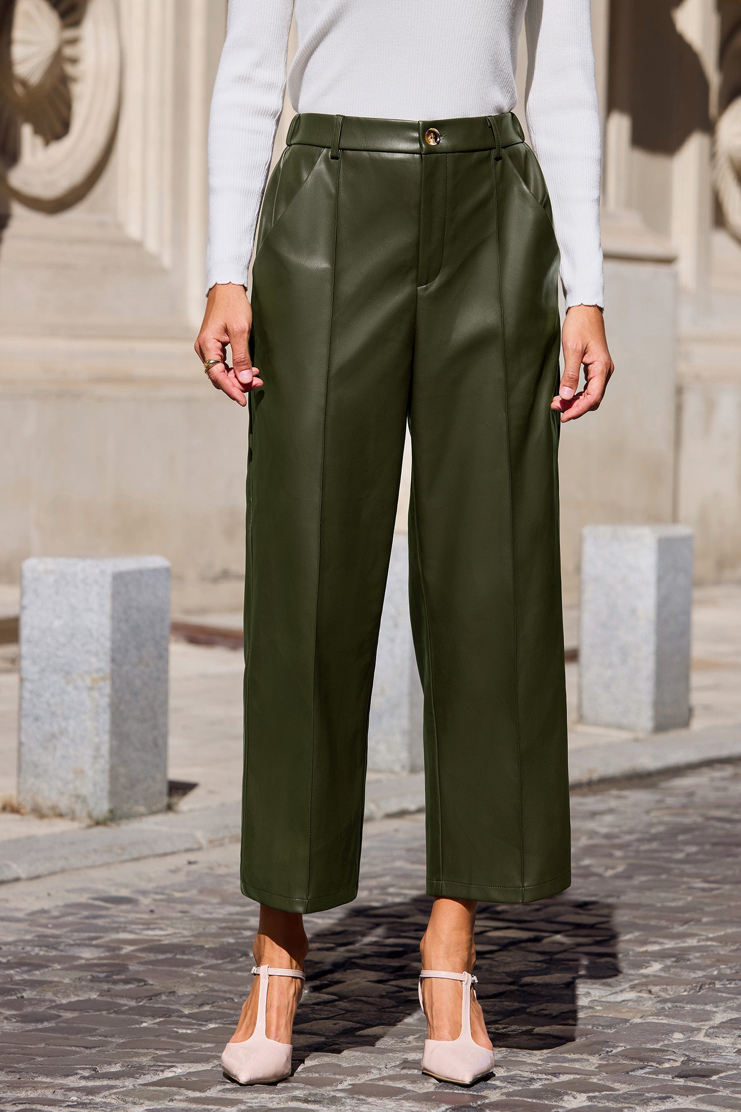 Grüne Gerade Lederimitat-Hose