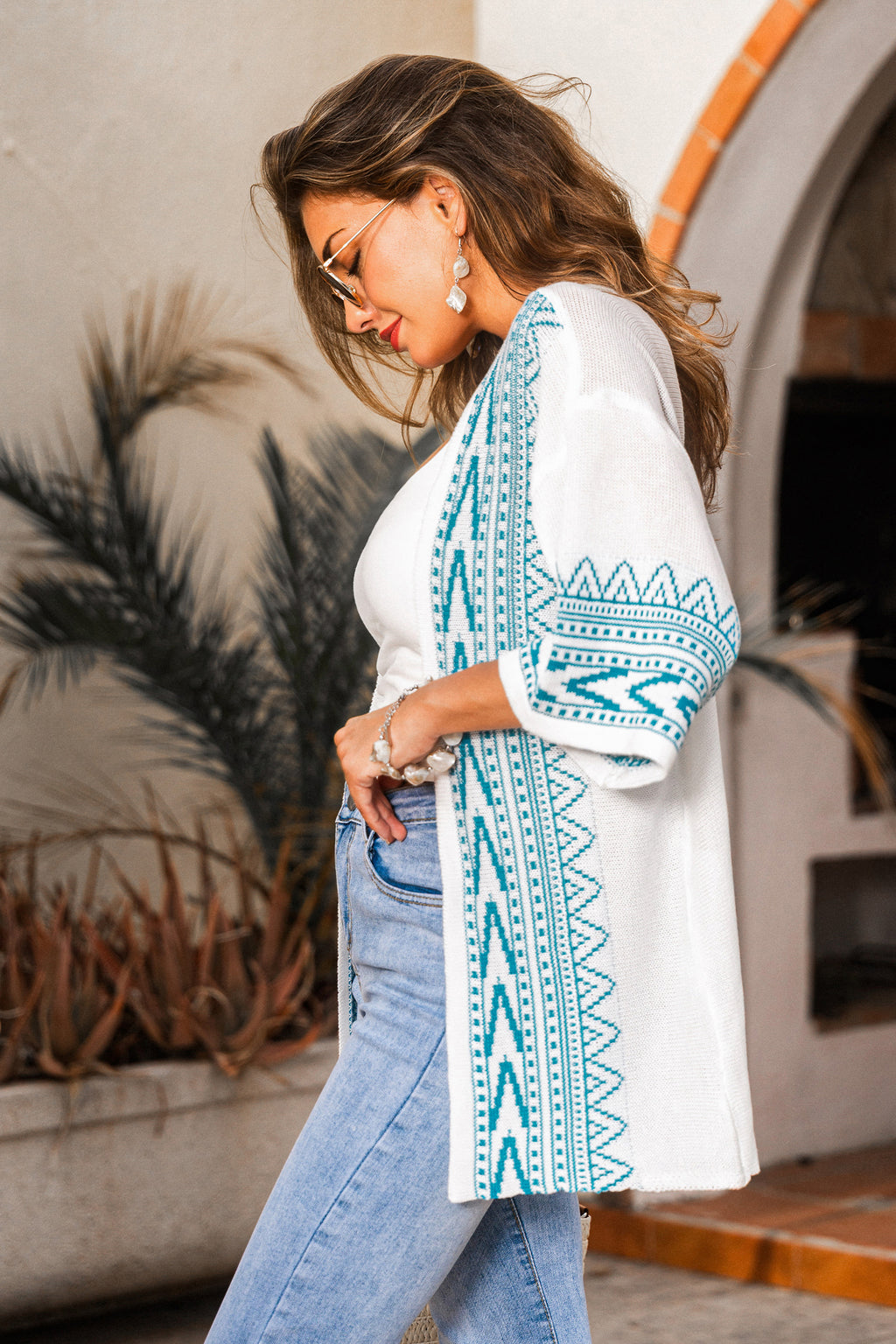 Lange Ärmel Strickjacke mit geometrischem Muster