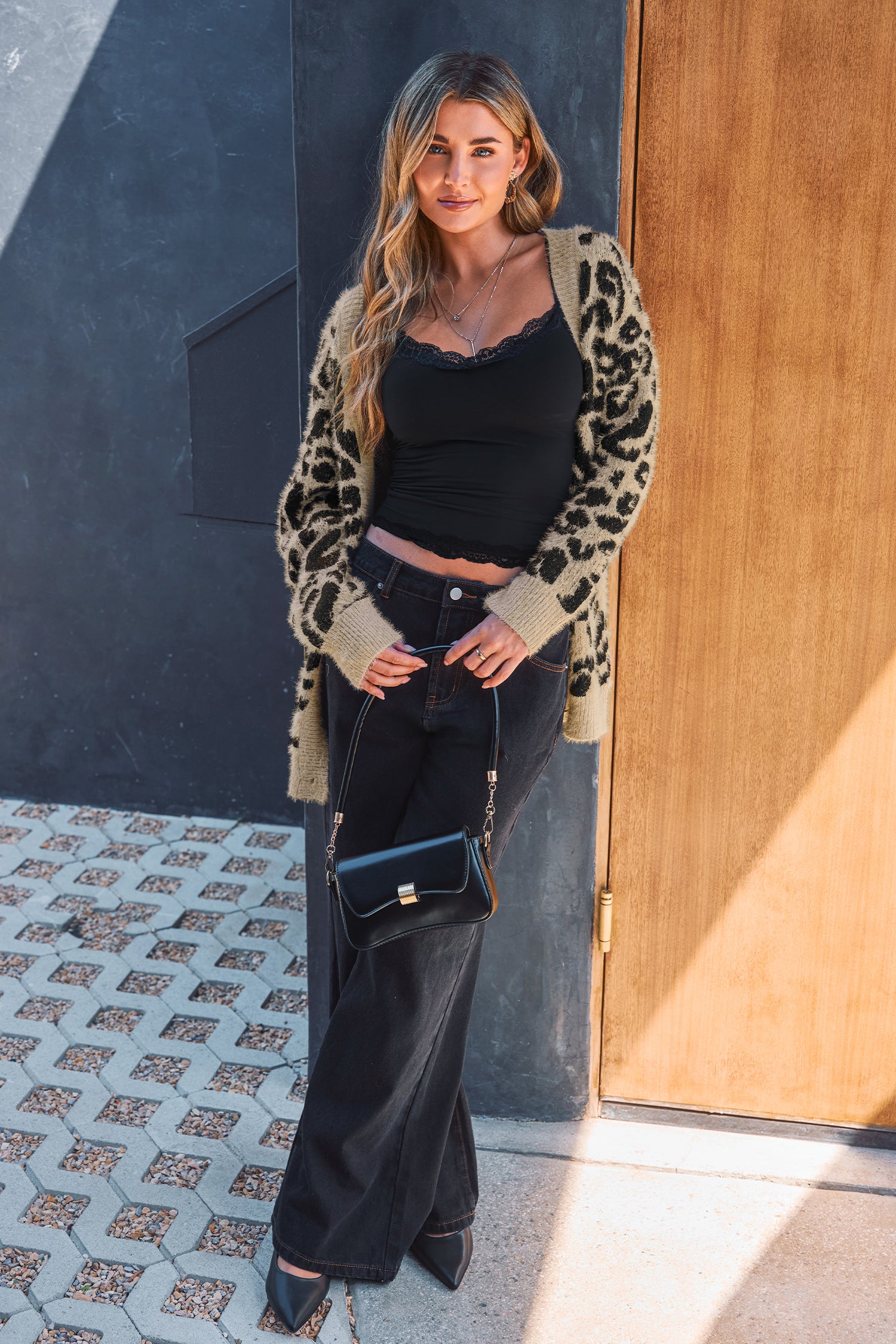 V-Ausschnitt Animal-Print Strickjacke