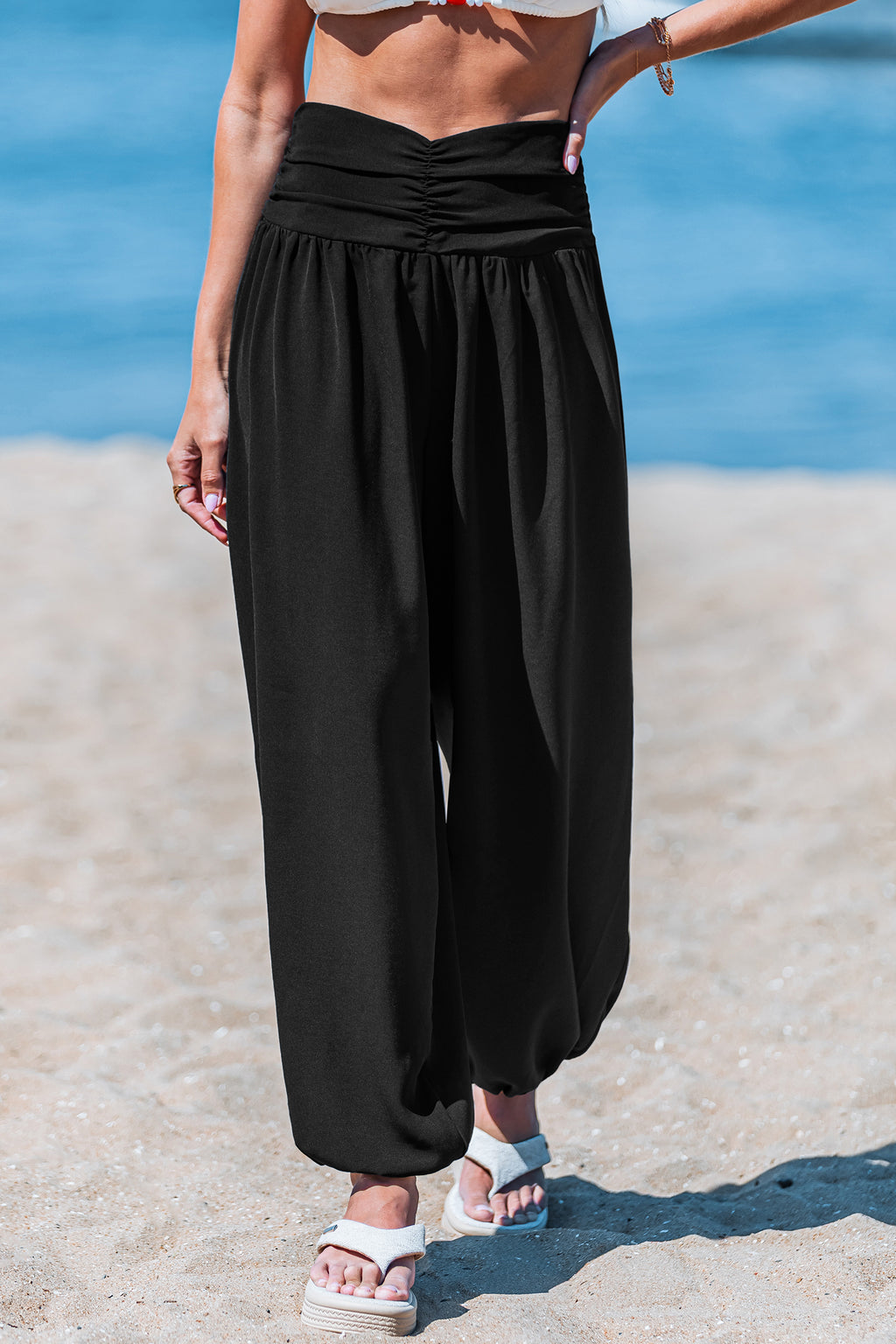 Schwarze Gesmokter Bund Hose