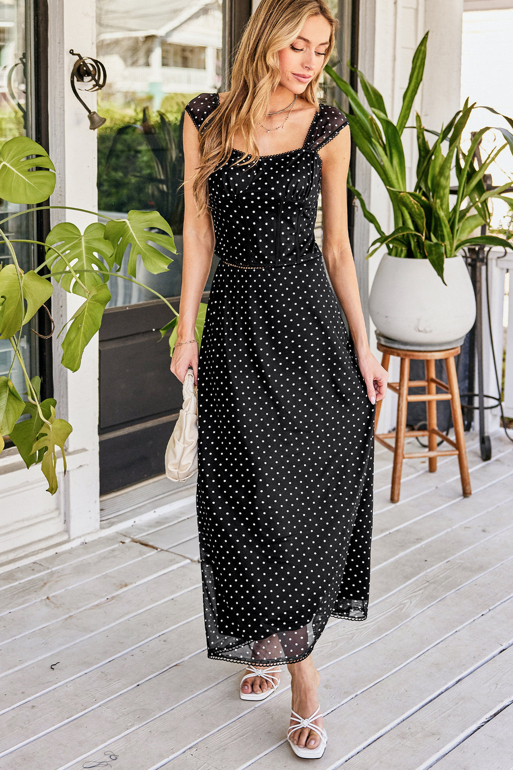 High-Waist Polka Dot Maxirock
