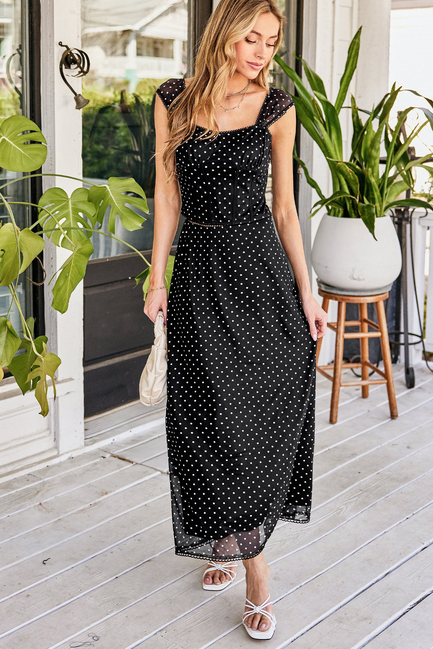 High-Waist Polka Dot Maxirock