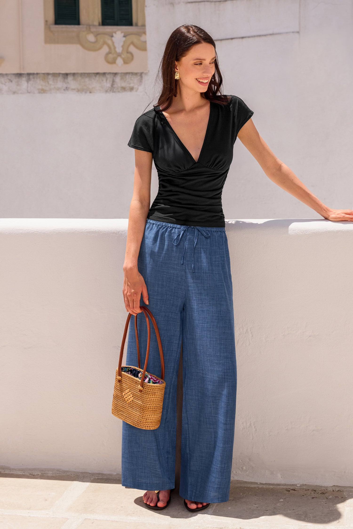 Blaue Lässige Gerade Sommerhose mit elastischem Bund