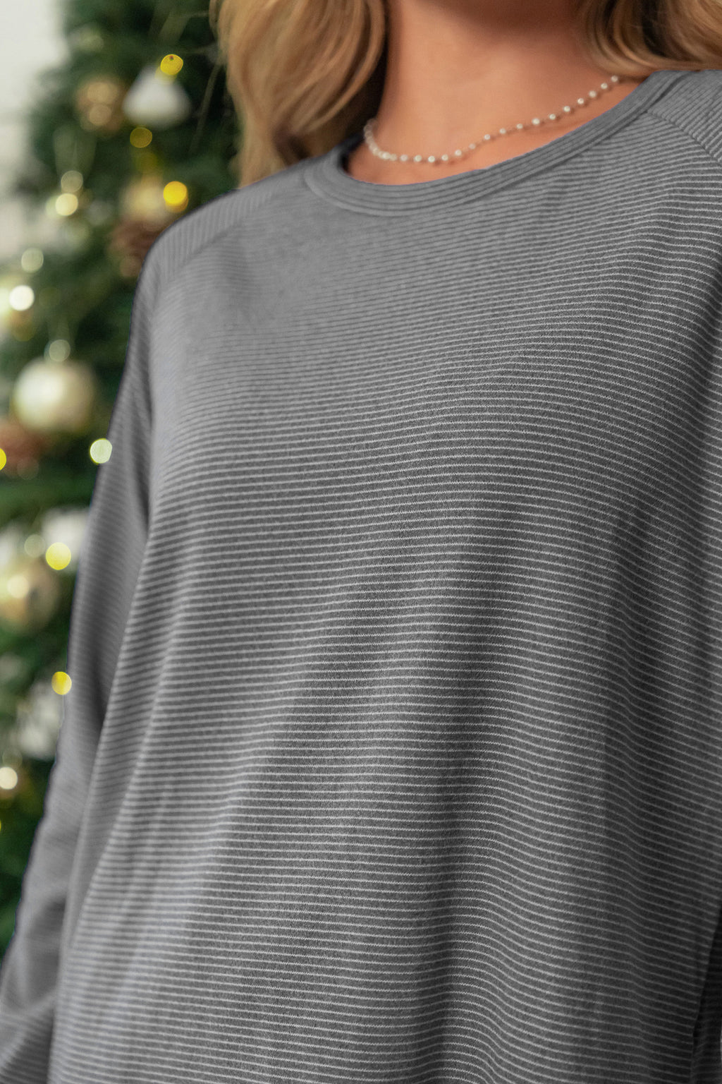 Graues Langarm Rundhals Pyjama-Set