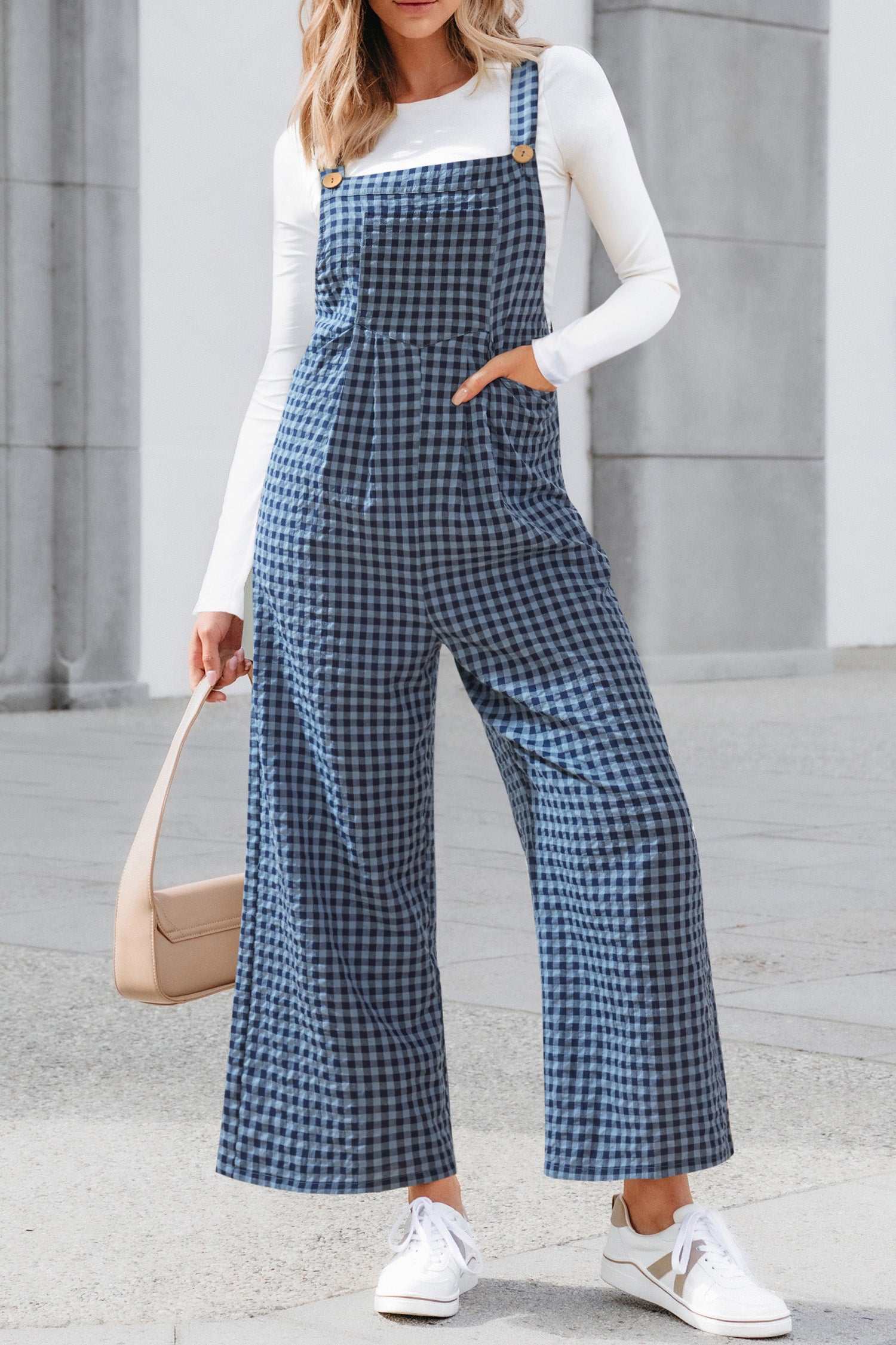 Karierter Ärmelloser Quadratischer Ausschnitt Jumpsuit