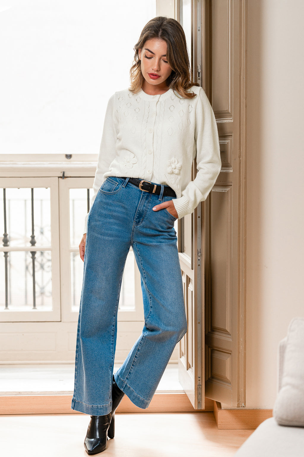 Blaue Gerade Jeans mit Taschen