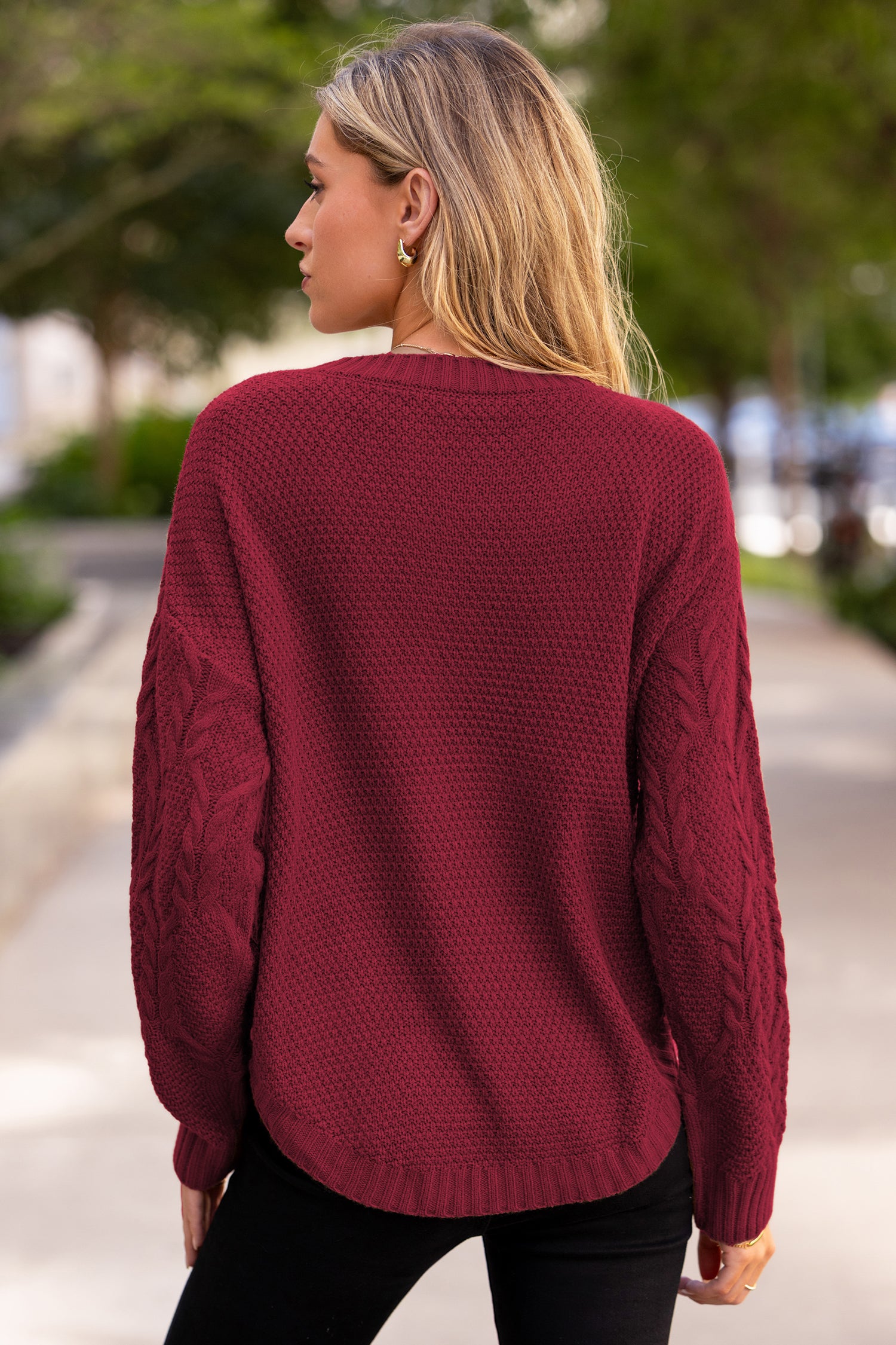 Roter Rundhals Lange Ärmel Pullover