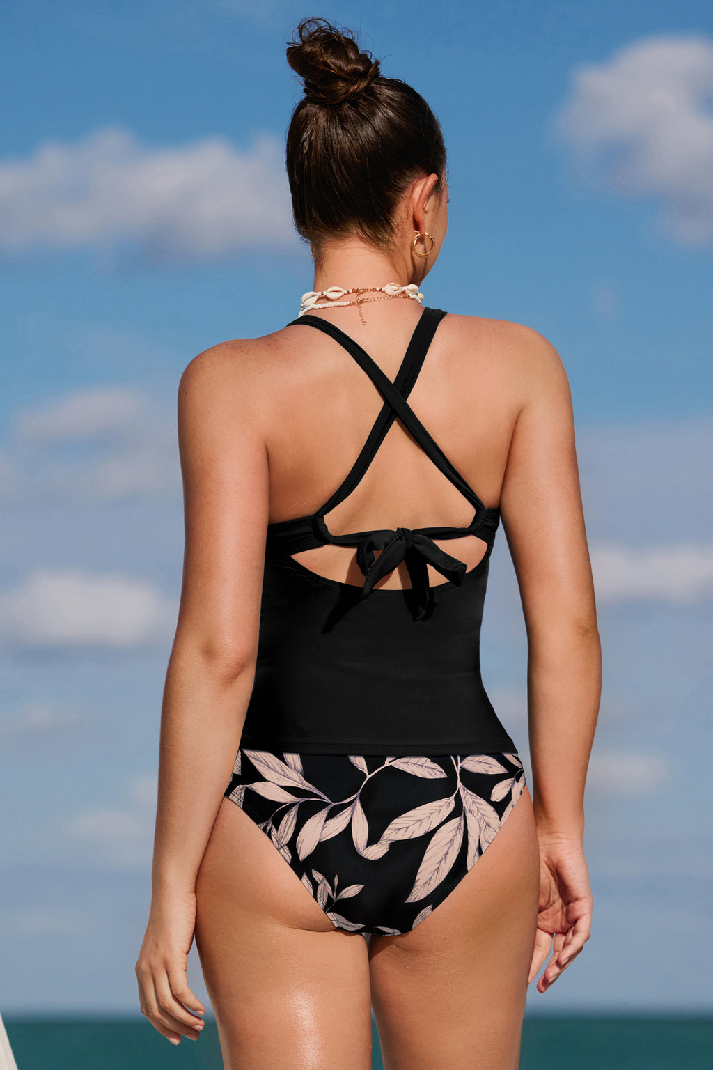 DD+ Große Cups Mid-Waist Gekreuzte Träger Tankini-Set