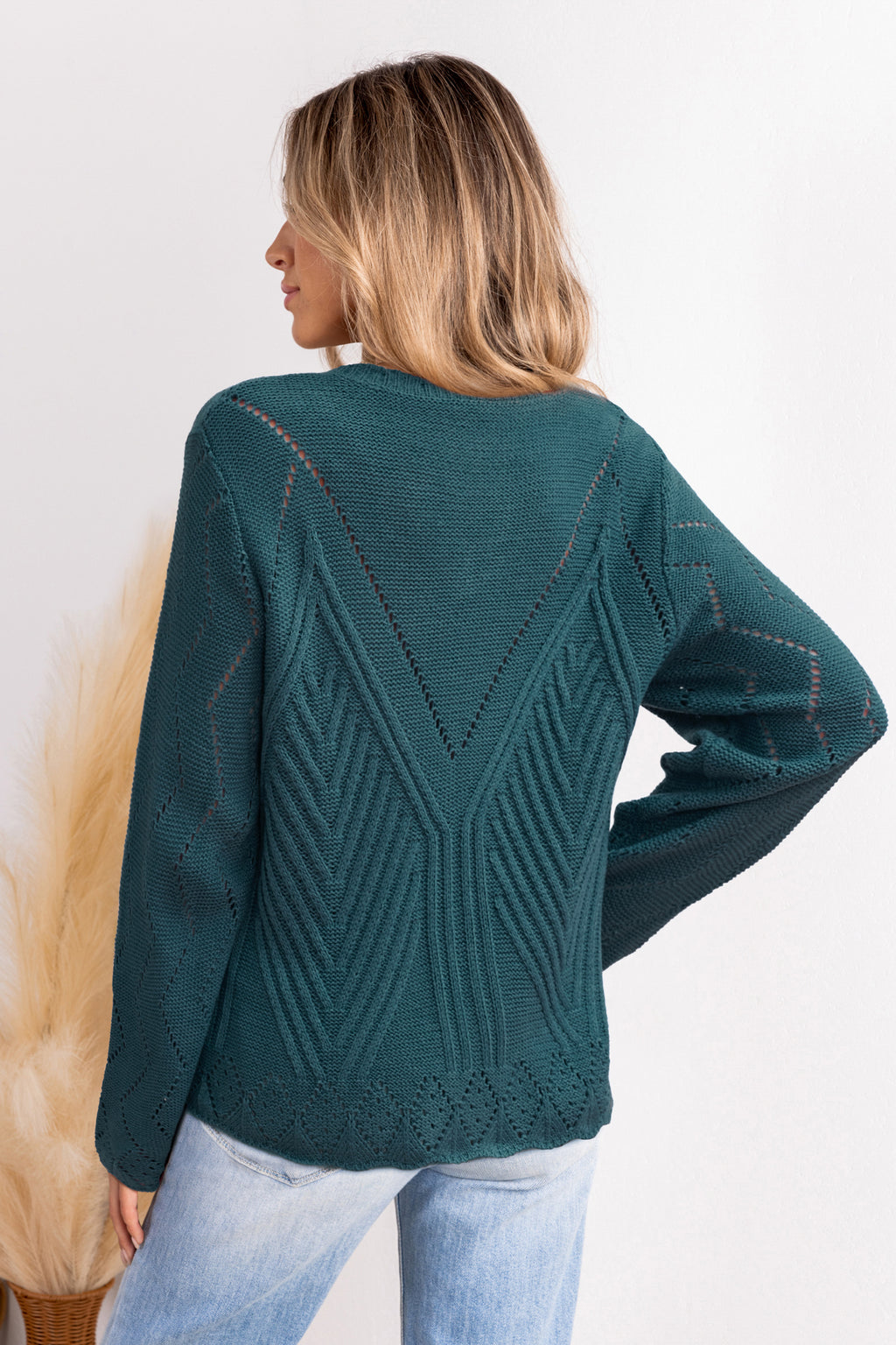 Grüner V-Ausschnitt Pullover