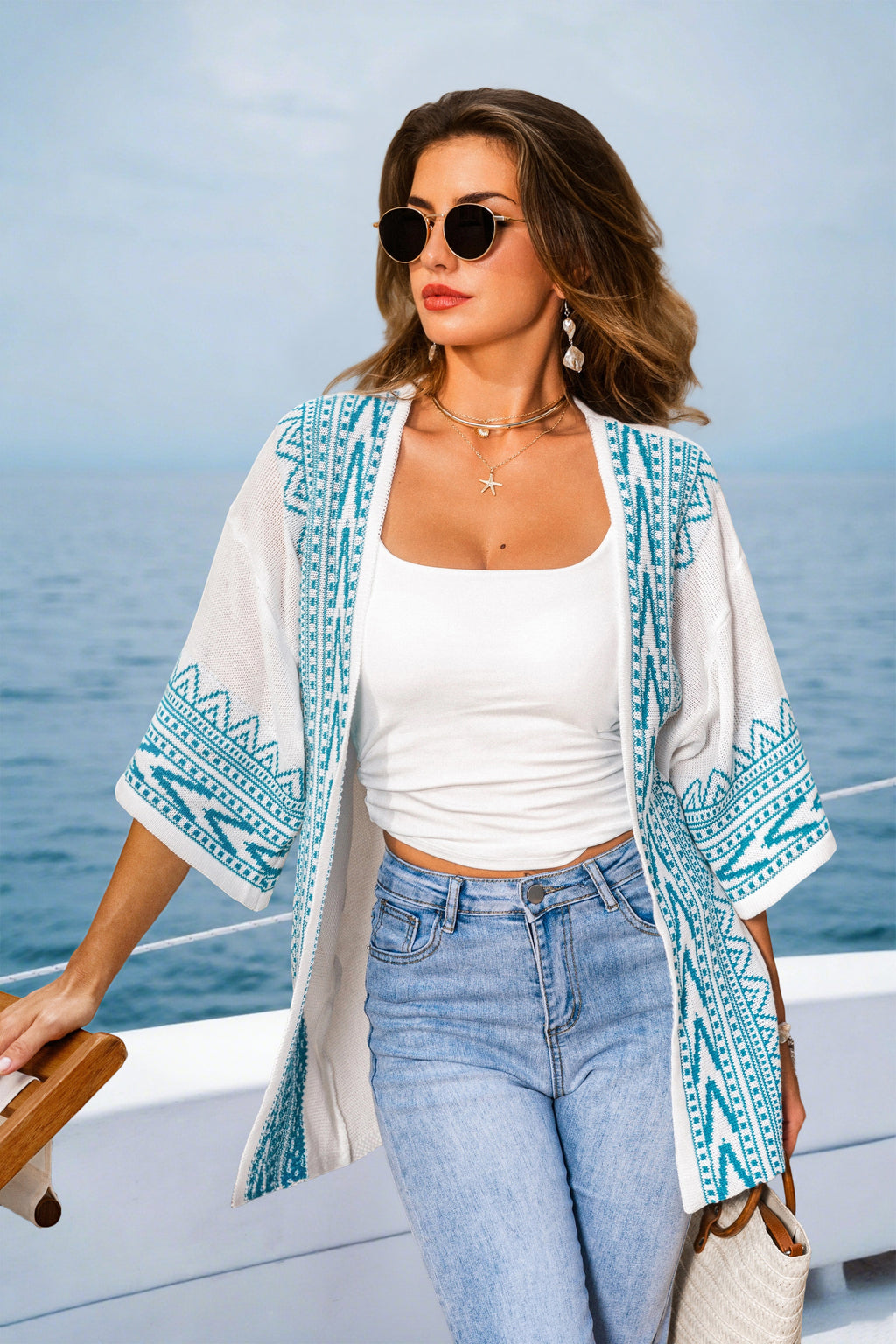 Lange Ärmel Strickjacke mit geometrischem Muster