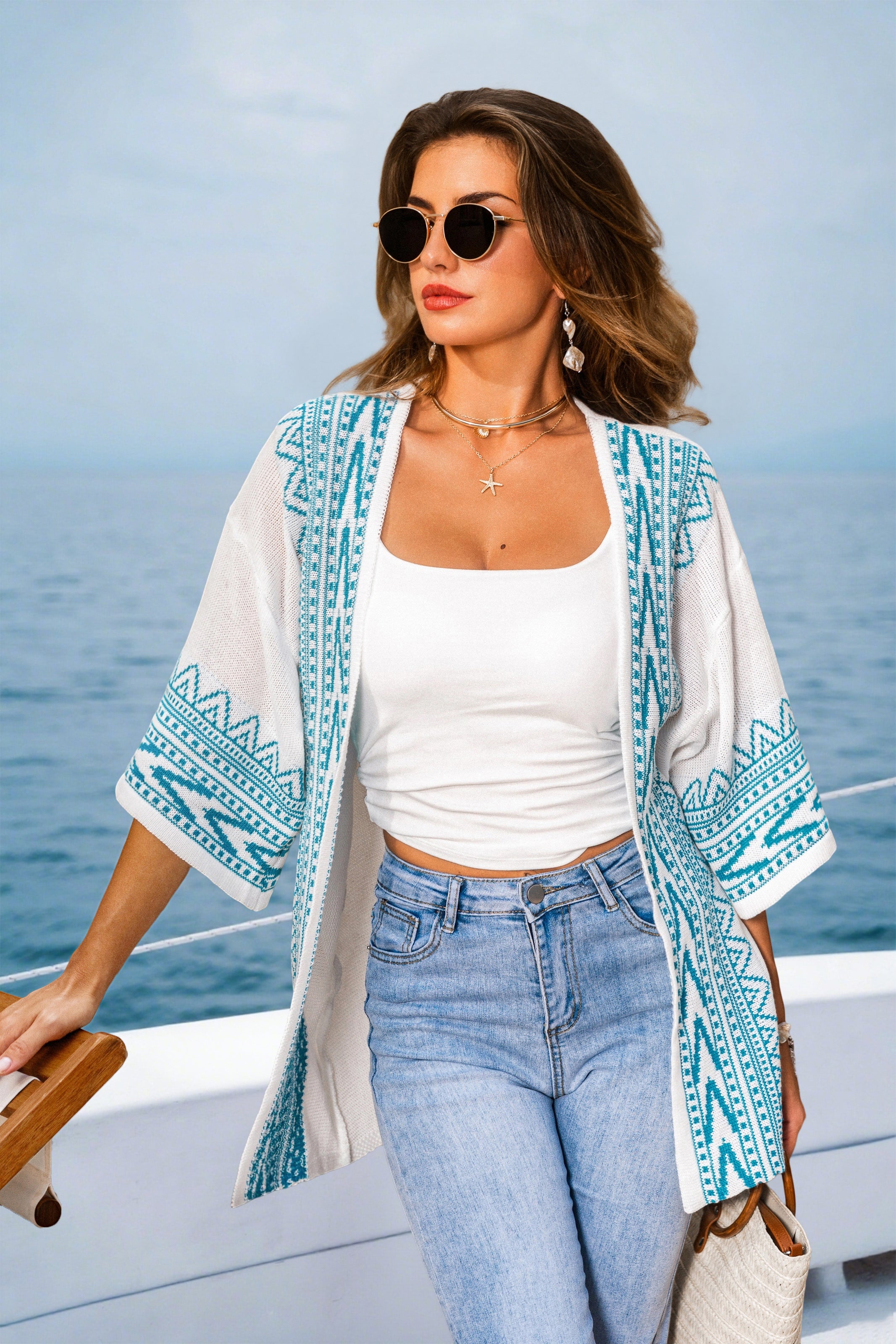 Lange Ärmel Strickjacke mit geometrischem Muster