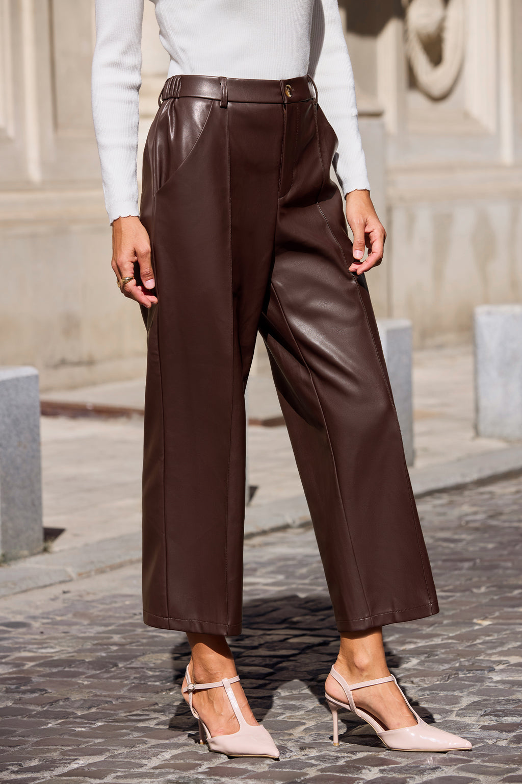 Braune Gerade Hose aus Kunstleder