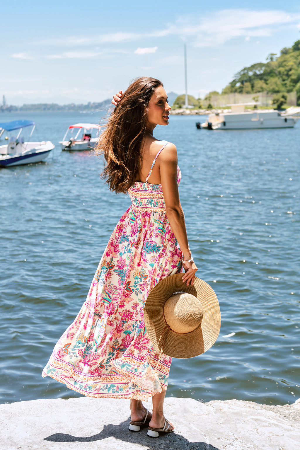 Rosa Paisley Ärmelloses Maxi-Strandkleid