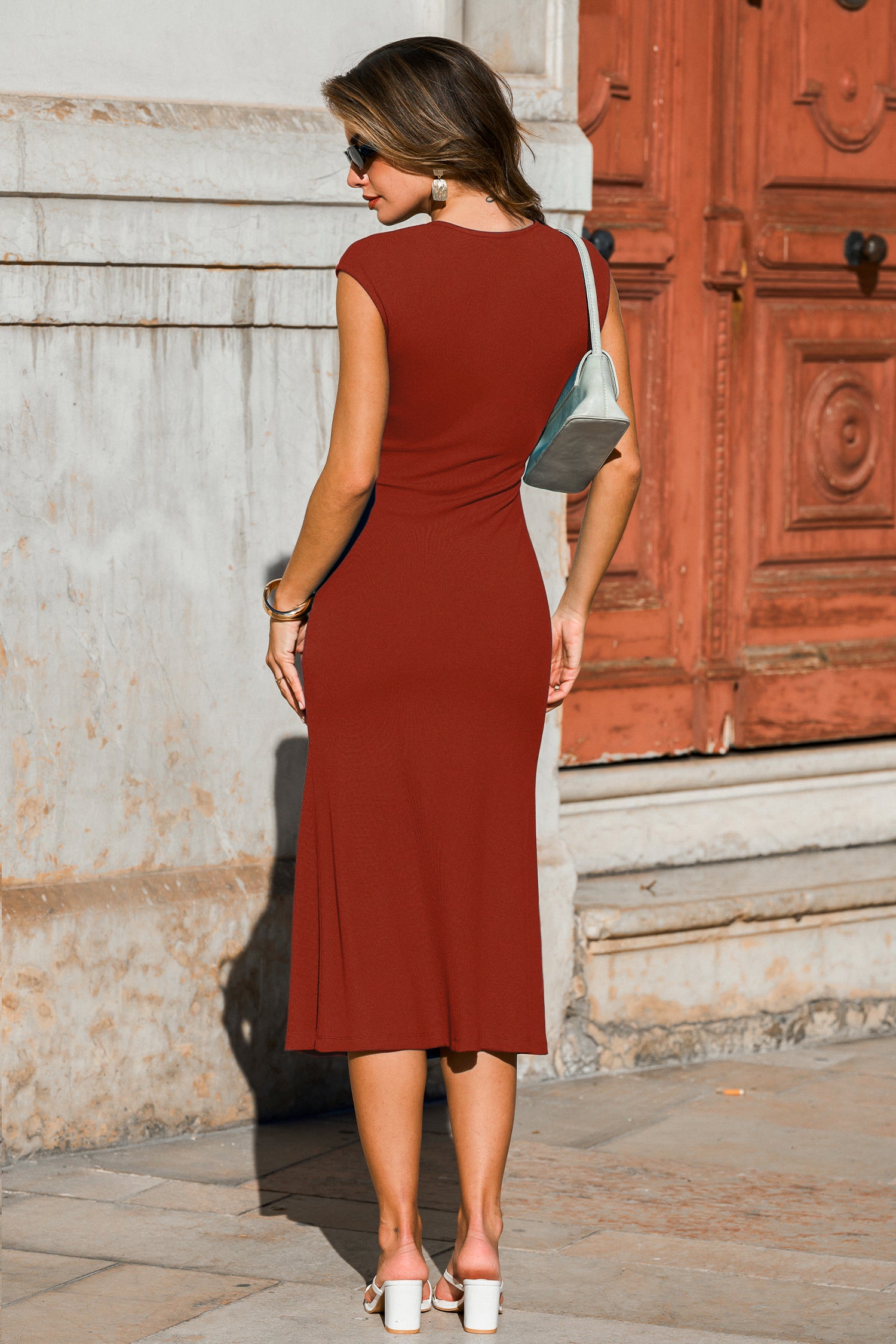 Schwarzes Figurbetontes Eckiger Ausschnitt Midi-Abendkleid