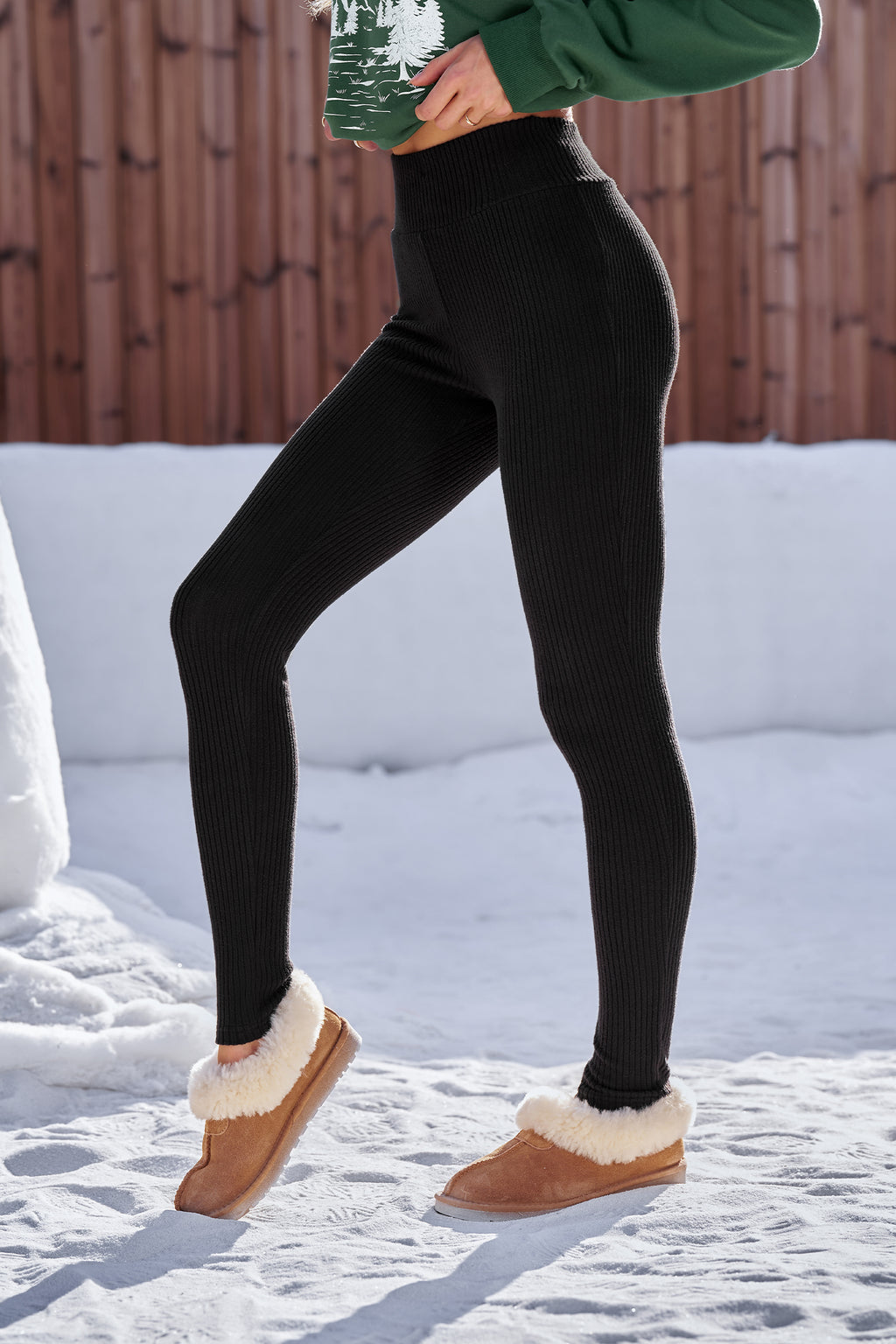 Schwarze Gerippte Leggings