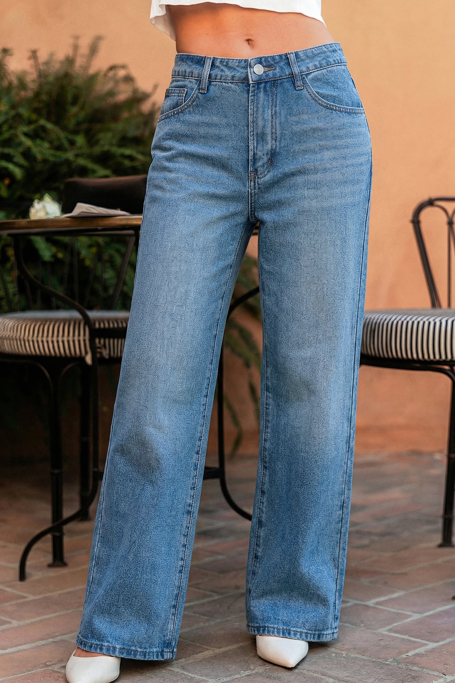 Blaue Gearde Jeans mit Tasche