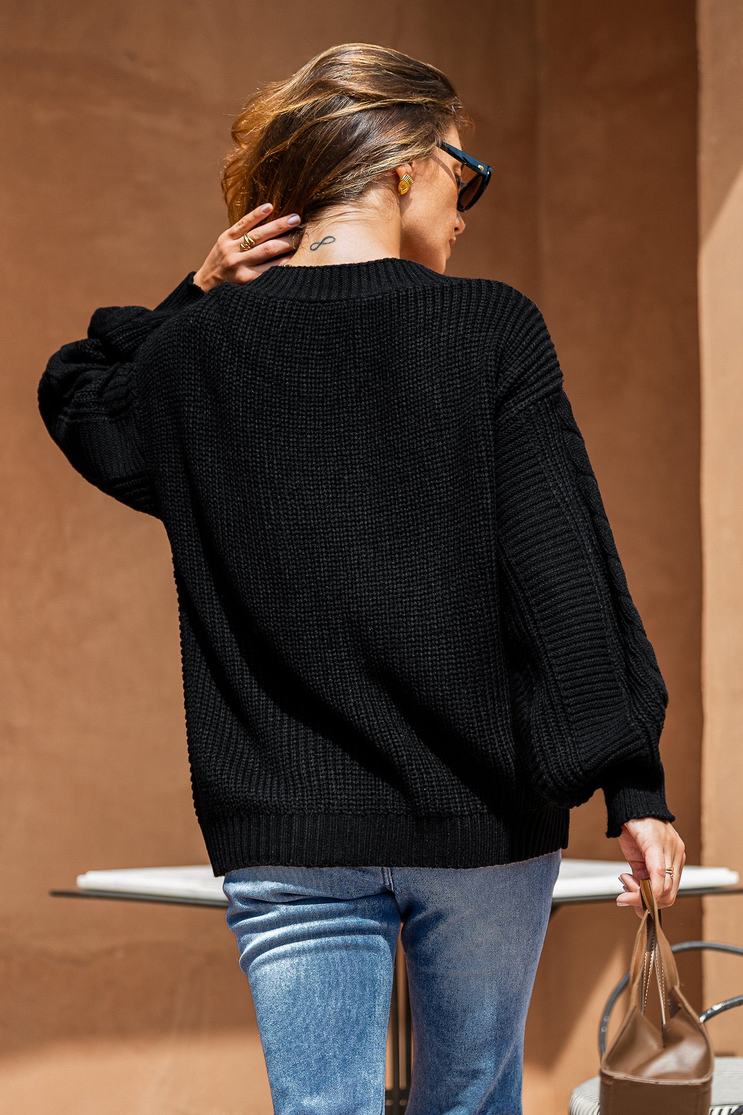 Schwarze V-Ausschnitt Strickjacke