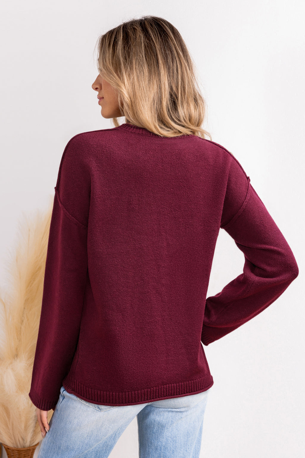 Roter Lange Ärmel Rundhals Pullover