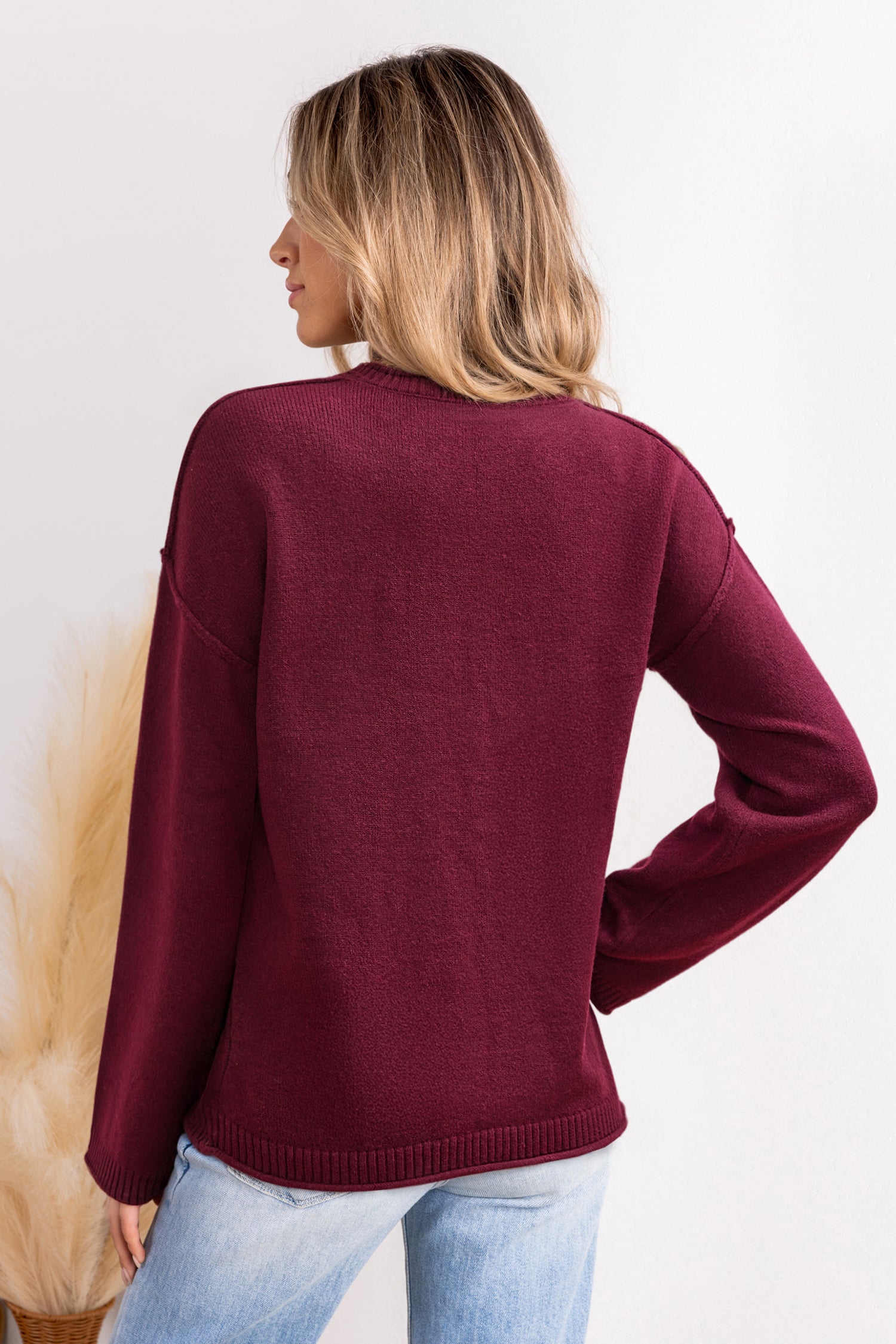 Roter Lange Ärmel Rundhals Pullover