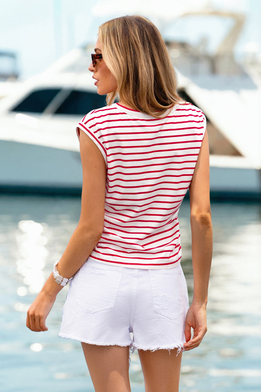 Ärmelloses Rotes Gestreiftes Top