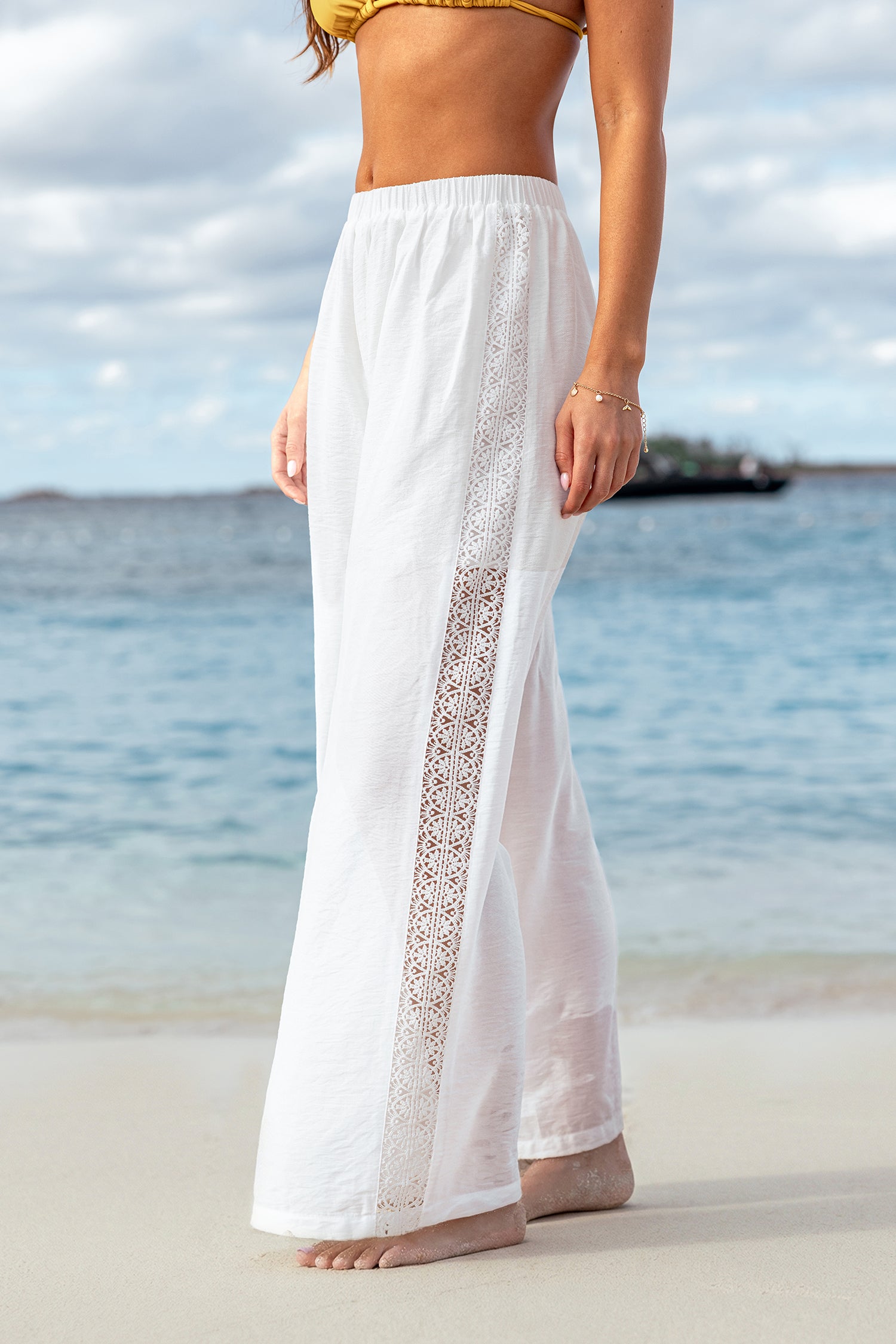 Weiße Elastische Taille Hose
