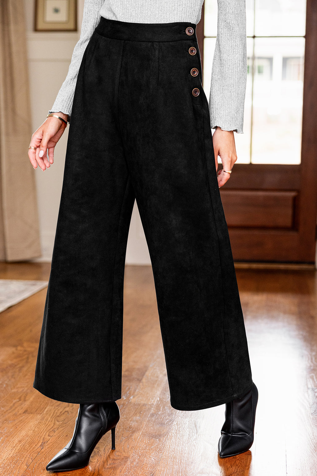 Schwarze High-Waist Gerade Stoffhose