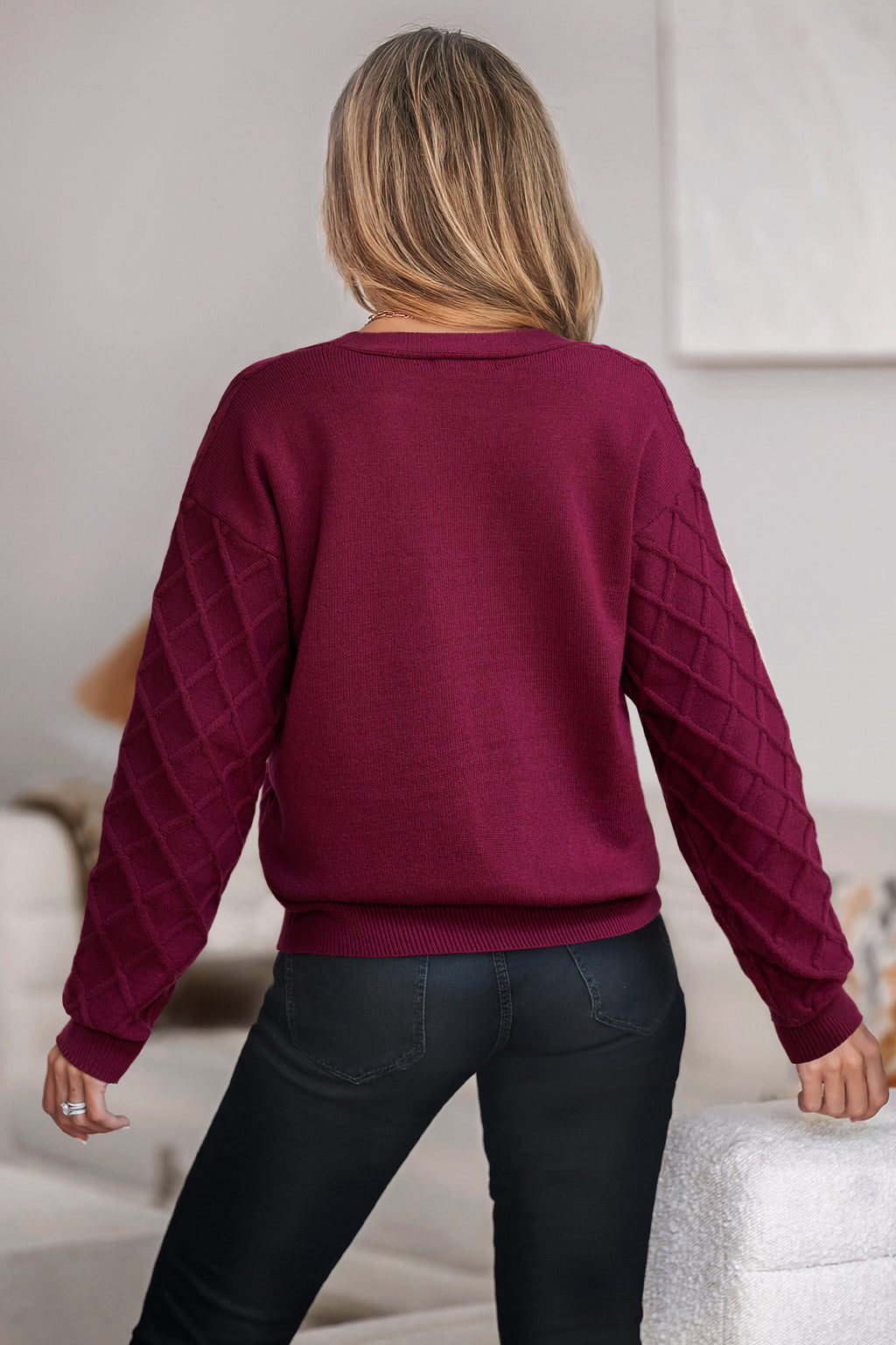 Rote V-Ausschnitt Strickjacke