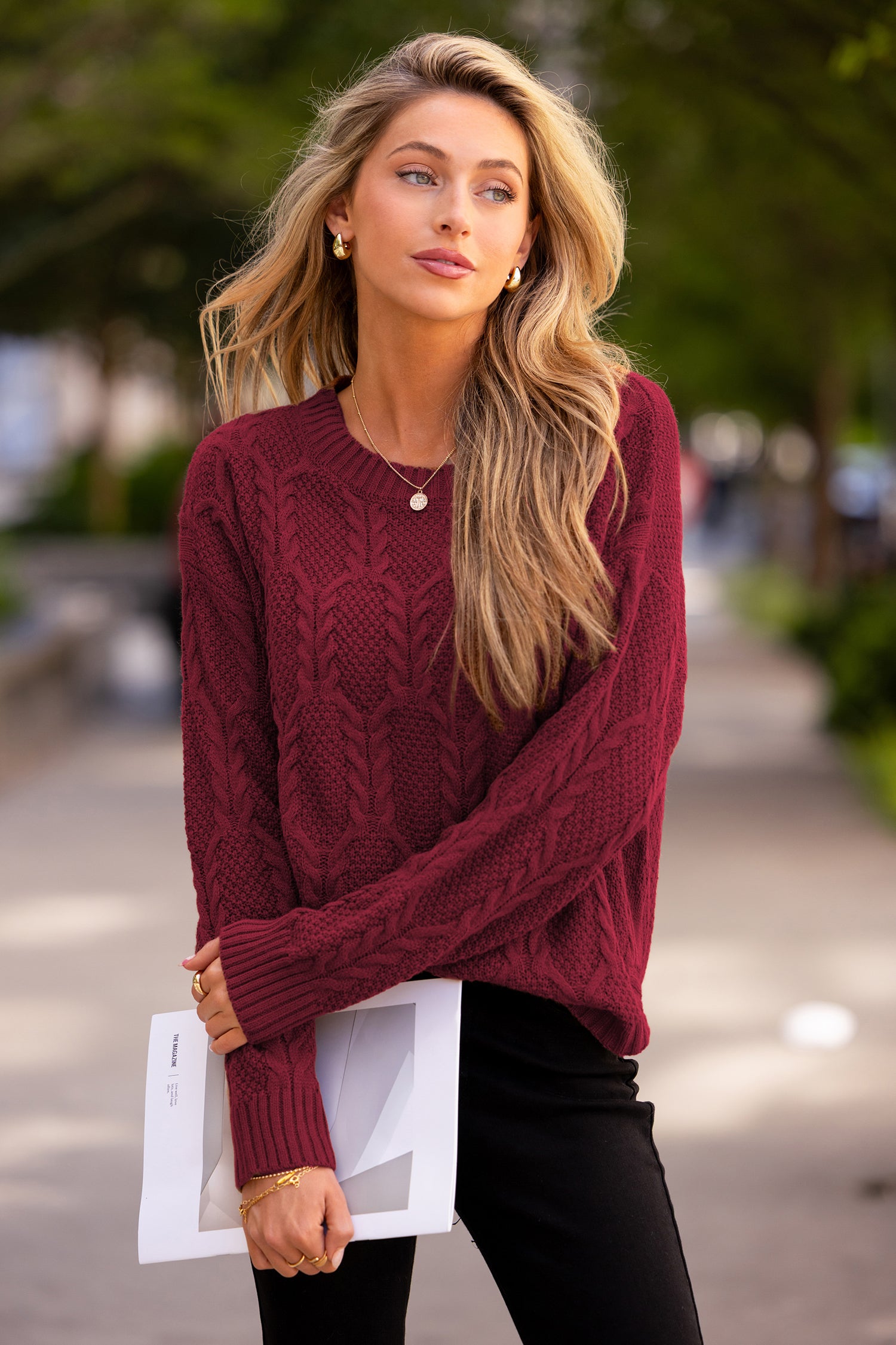Roter Rundhals Lange Ärmel Pullover