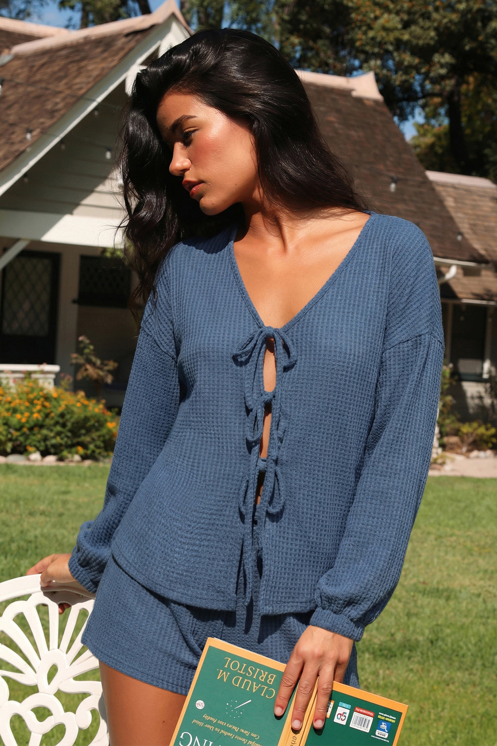 Blaues Langarm Pyjama-Set